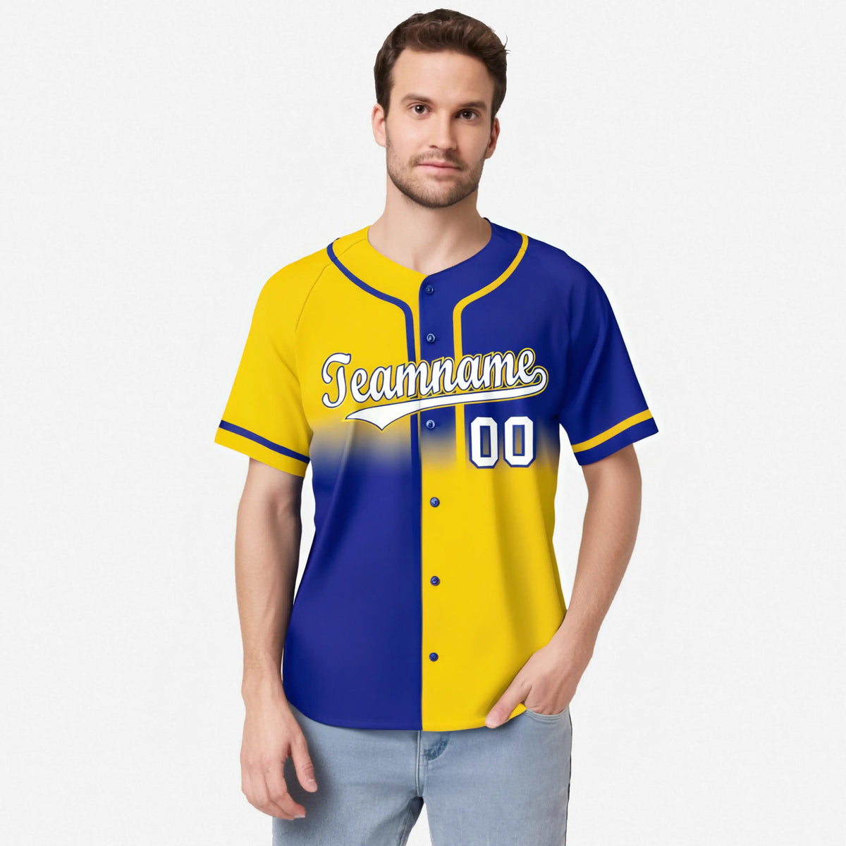Custom Gold-Royal Blue White Authentic Split Fashion Baseball Jersey