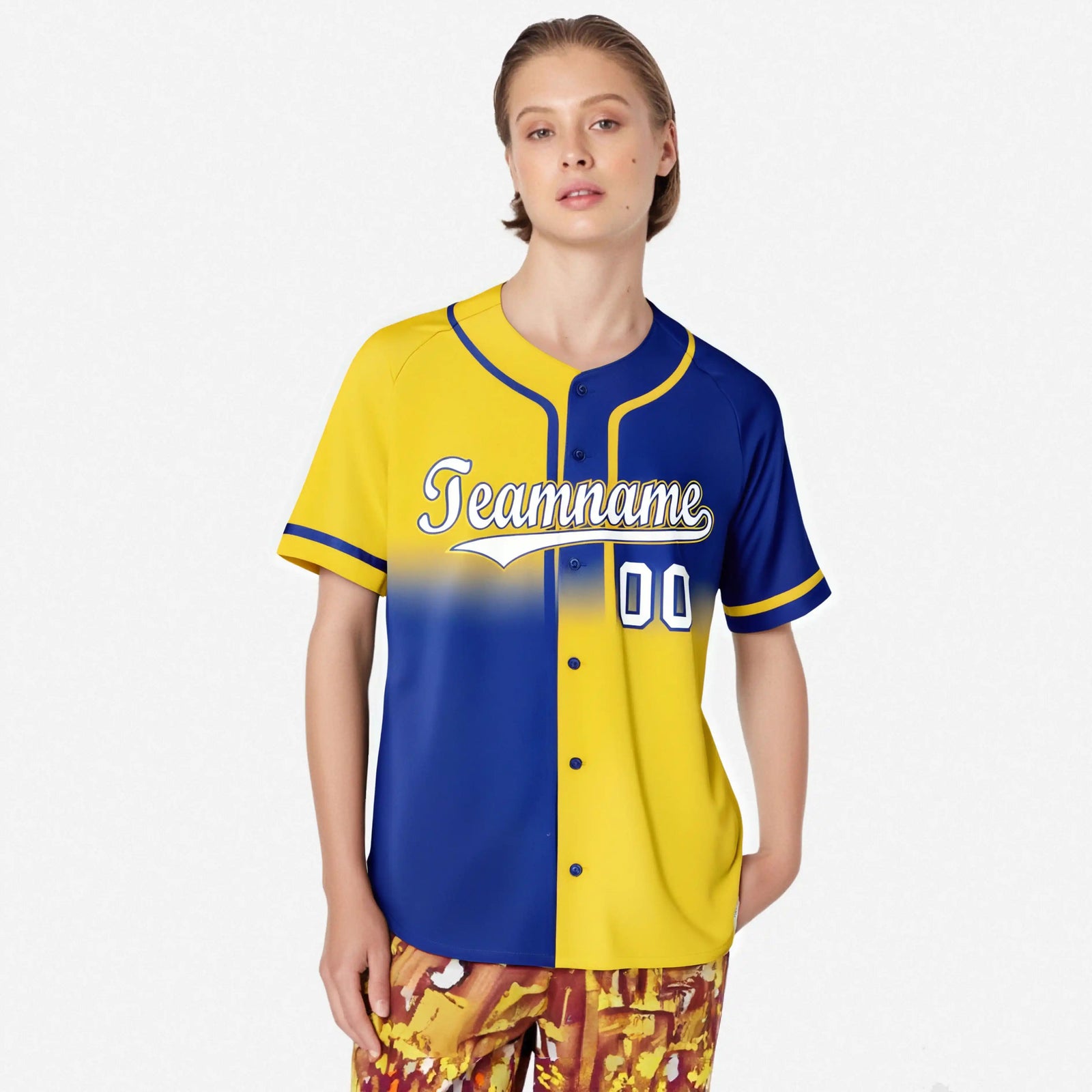 Custom Gold-Royal Blue White Authentic Split Fashion Baseball Jersey