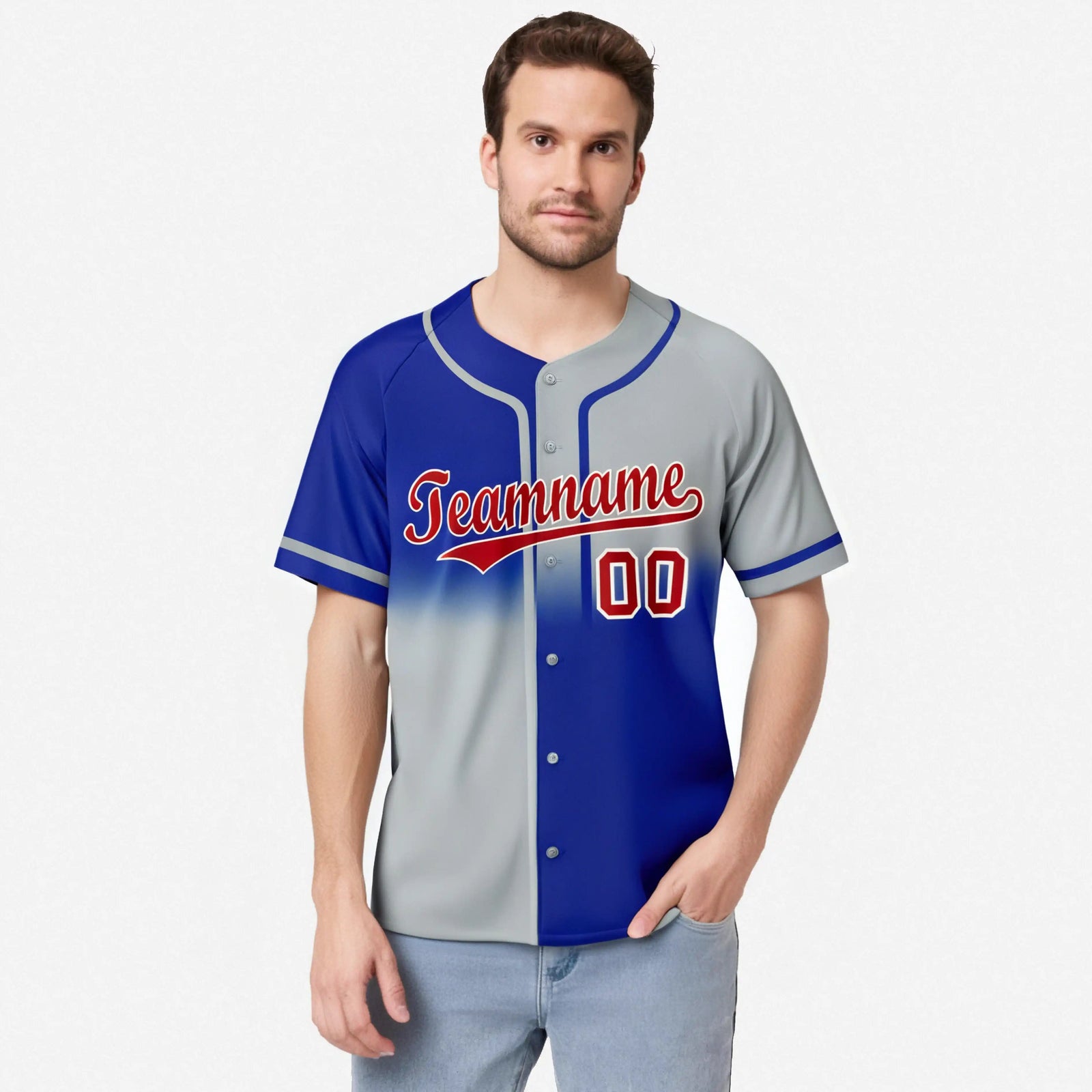 Custom Gray-Royal Blue White Authentic Split Fashion Baseball Jersey