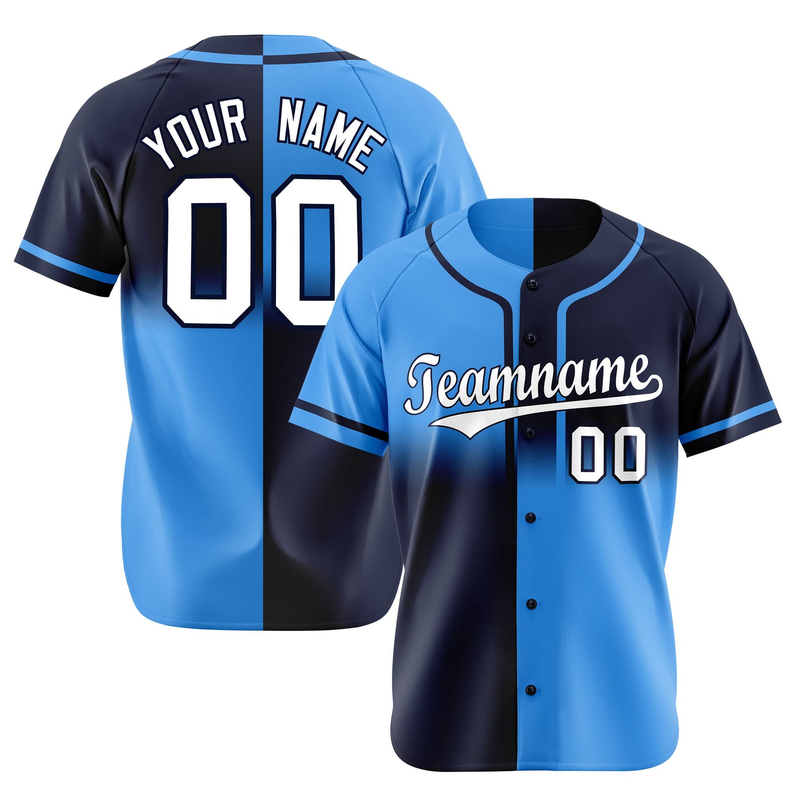 Custom Blue-Navy White Authentic Split Fashion Baseball Jersey