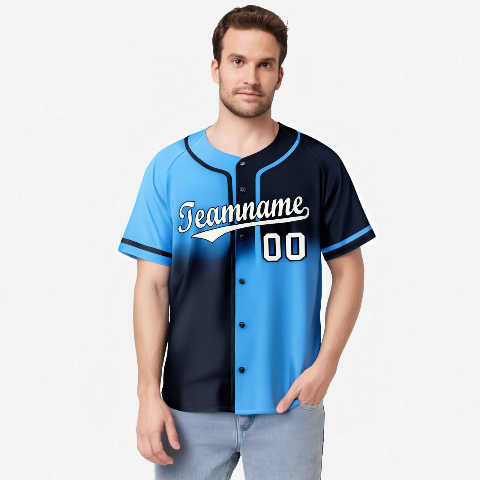 Custom Blue-Navy White Authentic Split Fashion Baseball Jersey