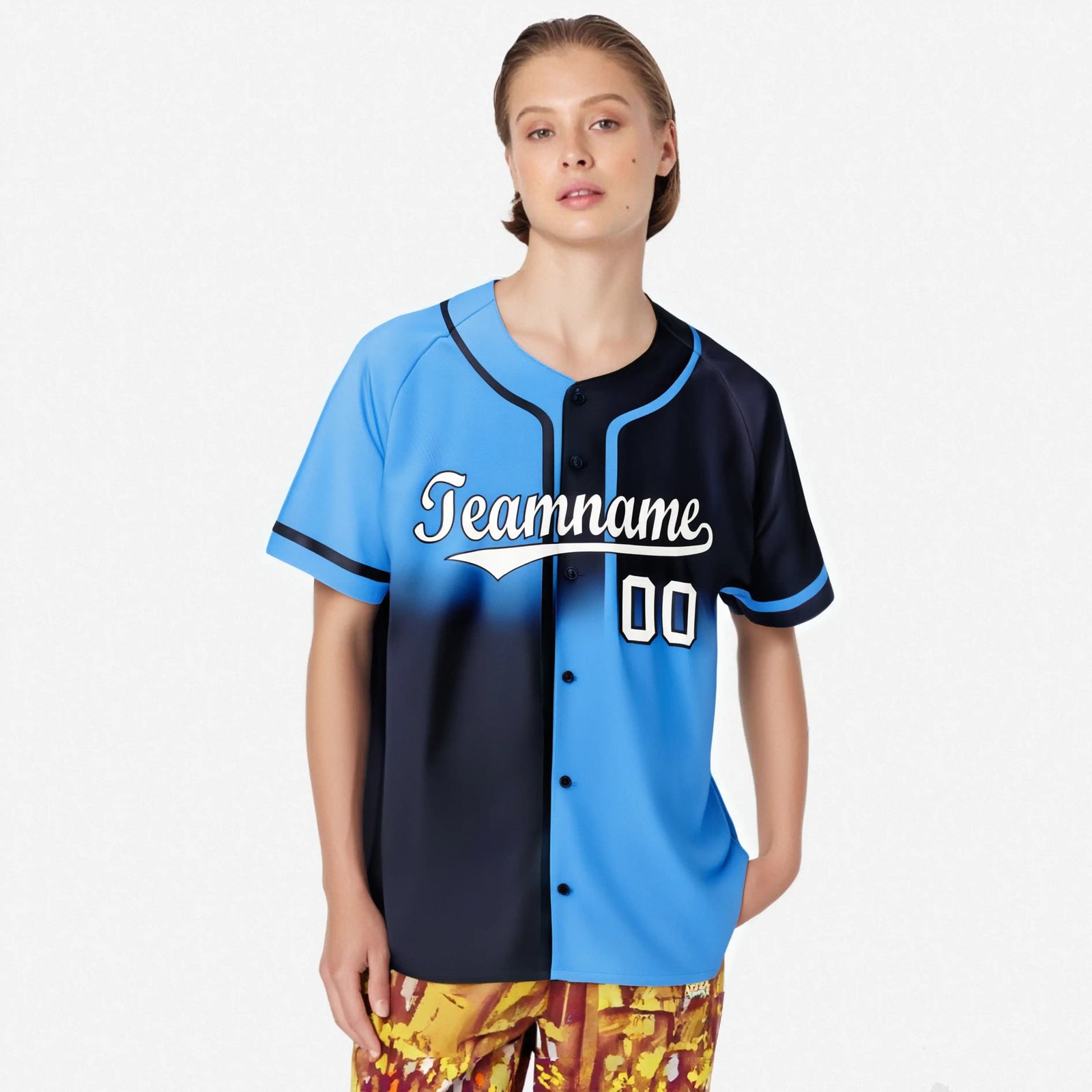 Custom Blue-Navy White Authentic Split Fashion Baseball Jersey