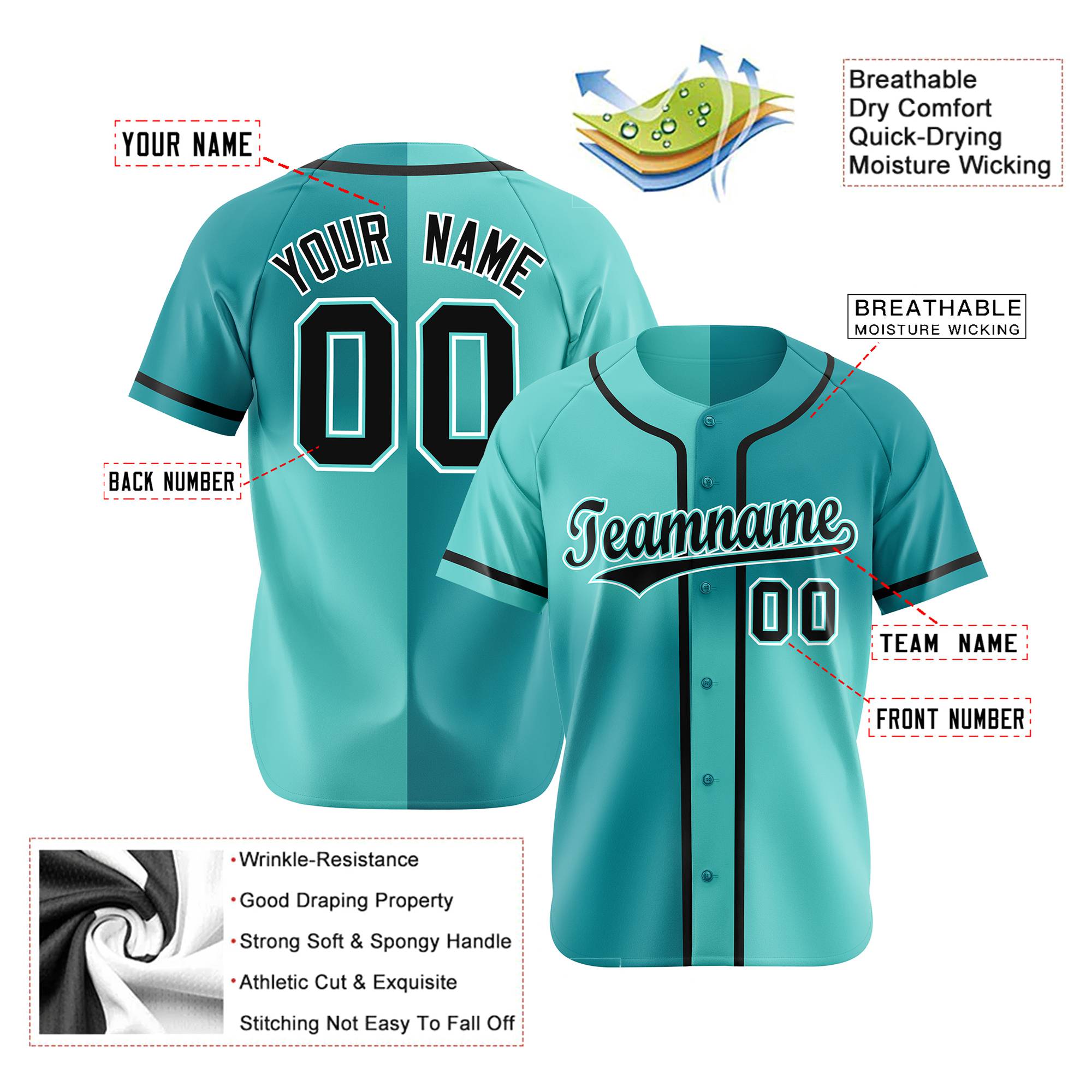 Custom Aqua-Bright Green Authentic Split Fashion Baseball Jersey