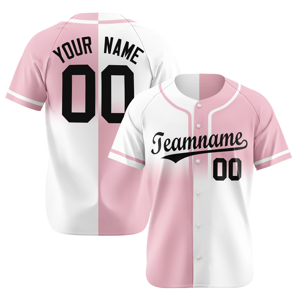 Custom Pink-White Black Authentic Split Fashion Baseball Jersey