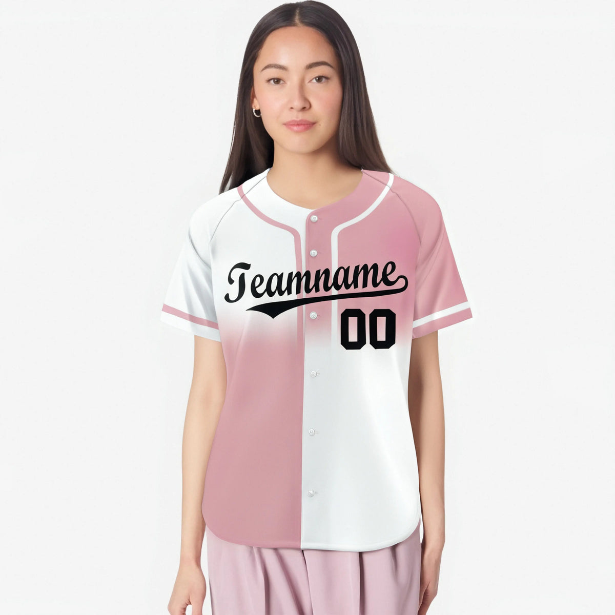 Custom Pink-White Black Authentic Split Fashion Baseball Jersey