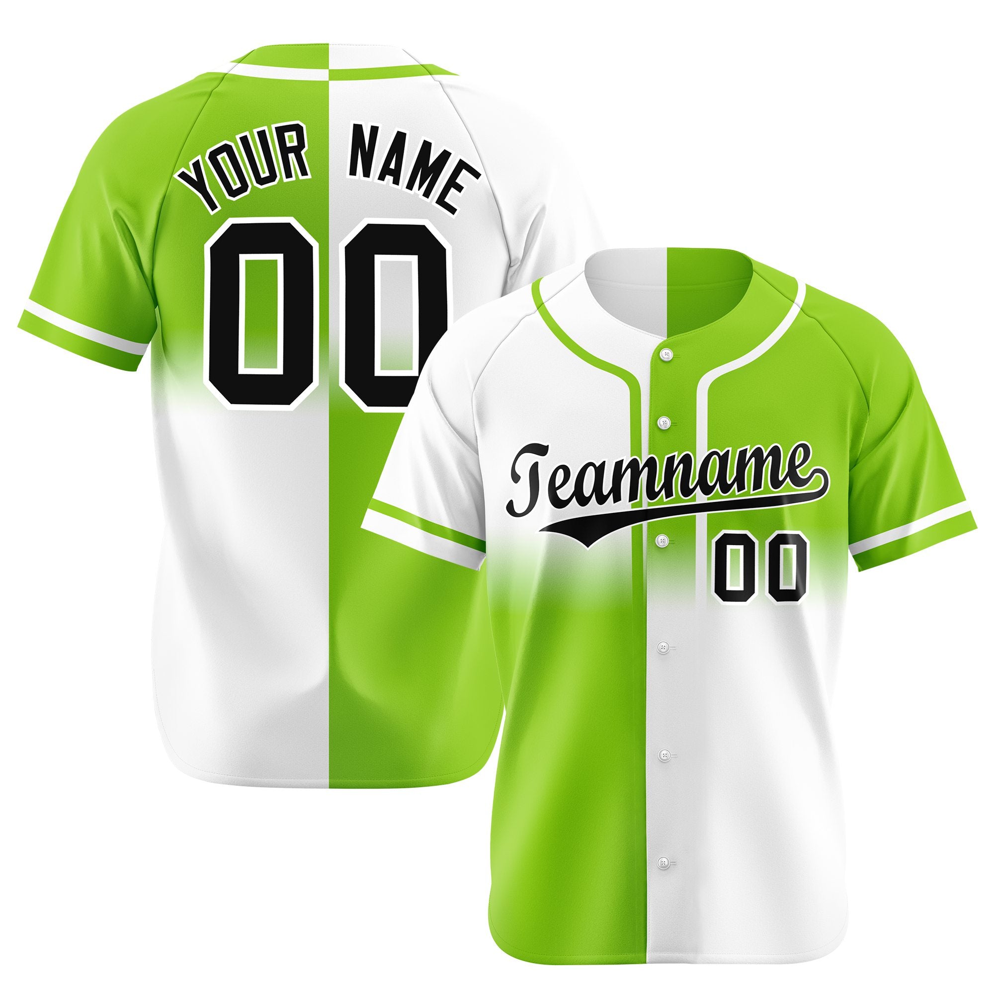 Custom Green-White Black Authentic Split Fashion Baseball Jersey