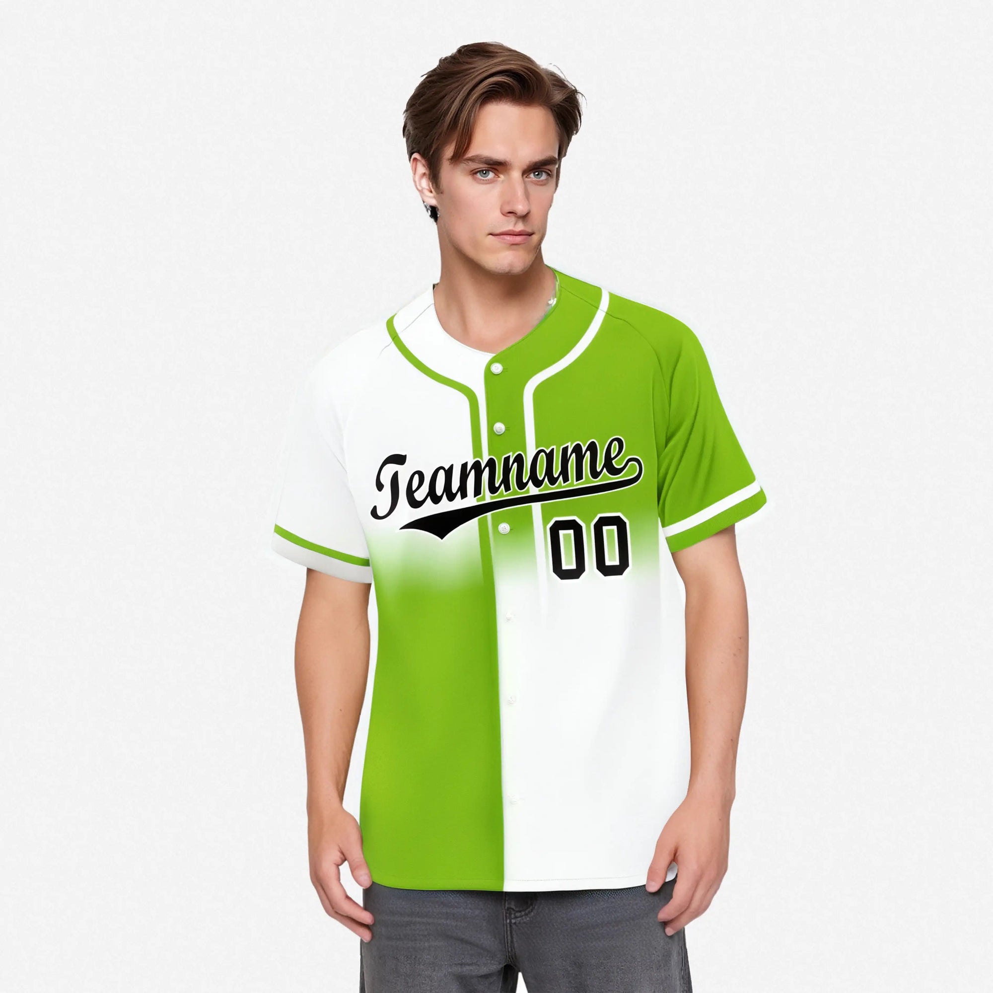 Custom Green-White Black Authentic Split Fashion Baseball Jersey