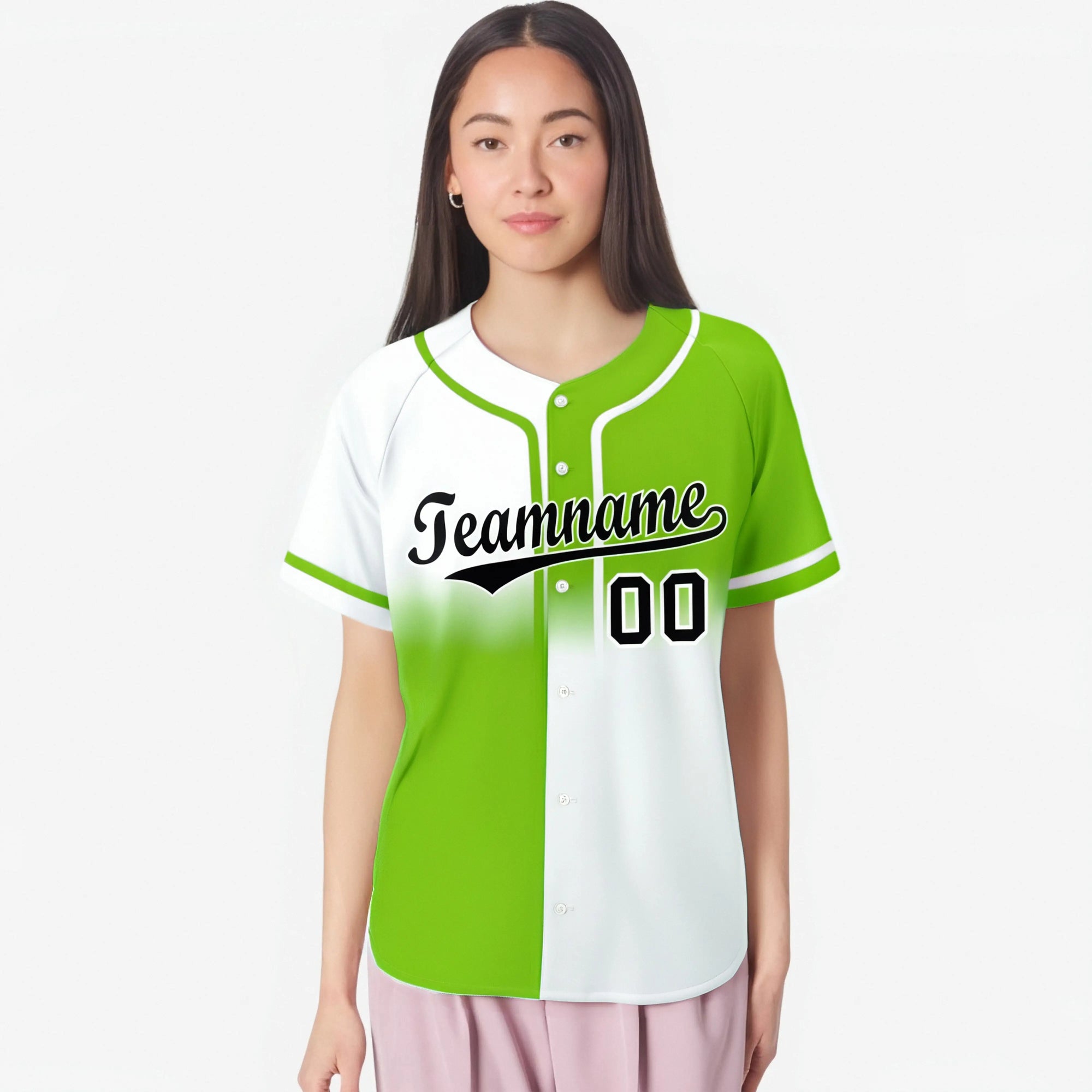 Custom Green-White Black Authentic Split Fashion Baseball Jersey