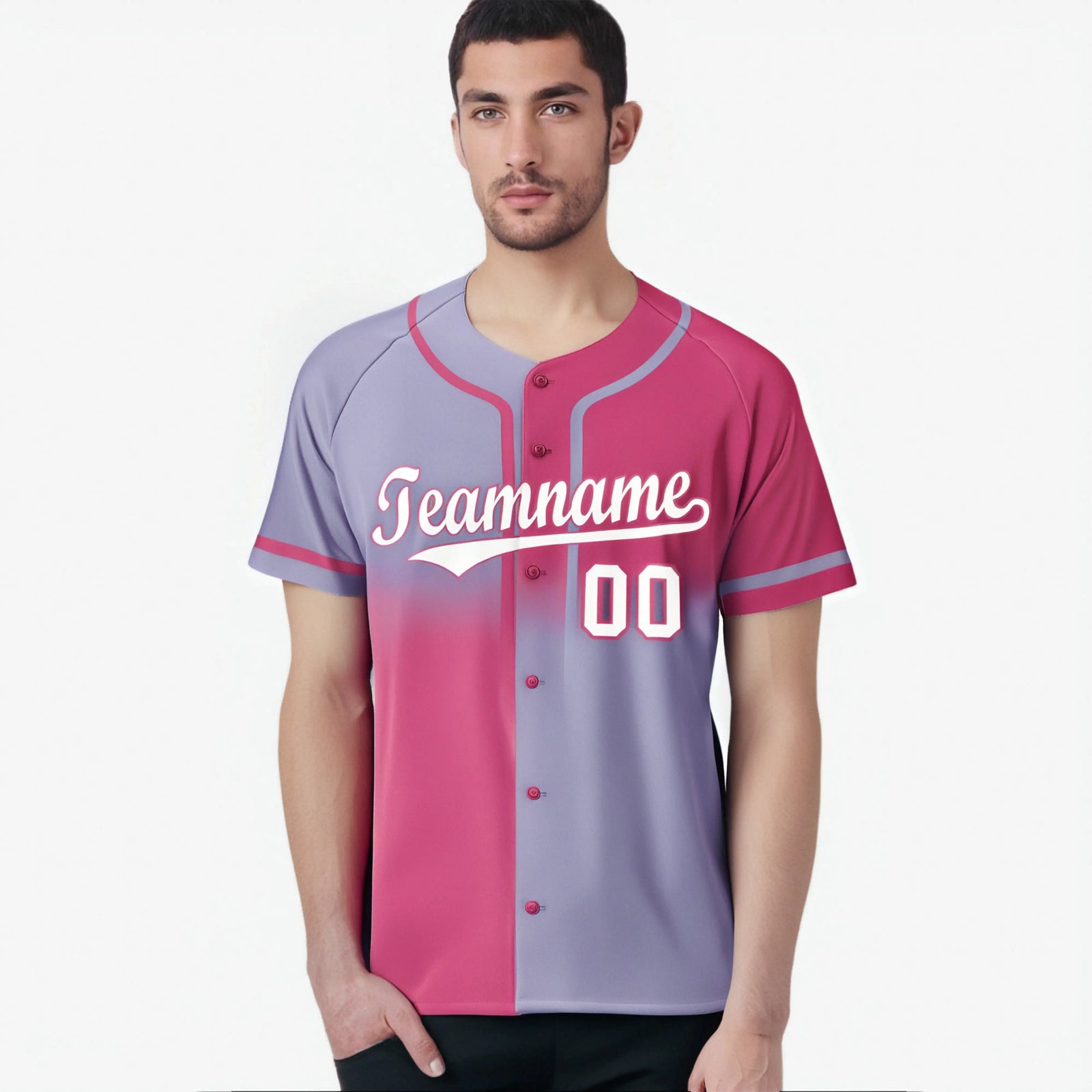 Custom Pink-Light Purple-White Authentic Split Fashion Baseball Jersey