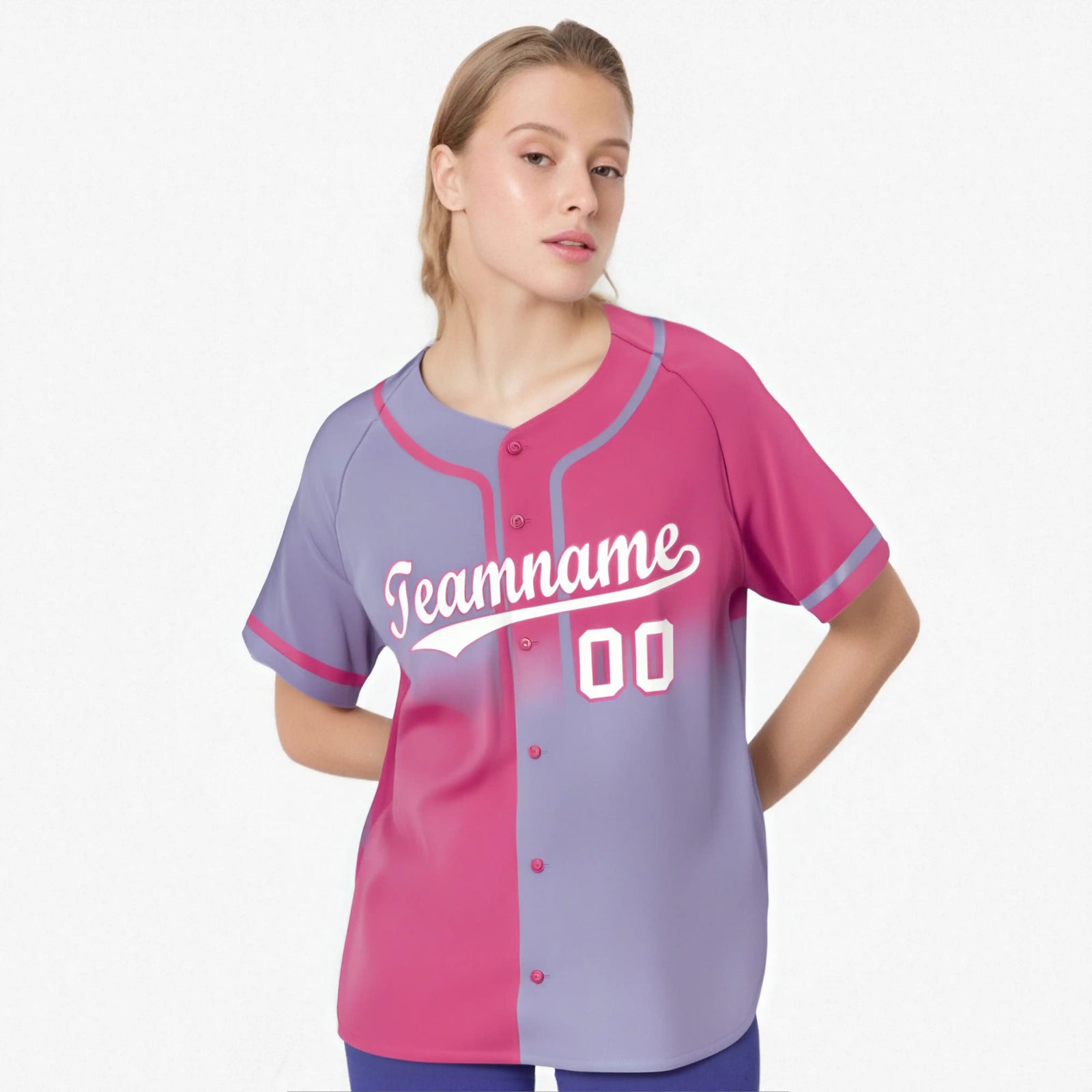 Custom Pink-Light Purple-White Authentic Split Fashion Baseball Jersey