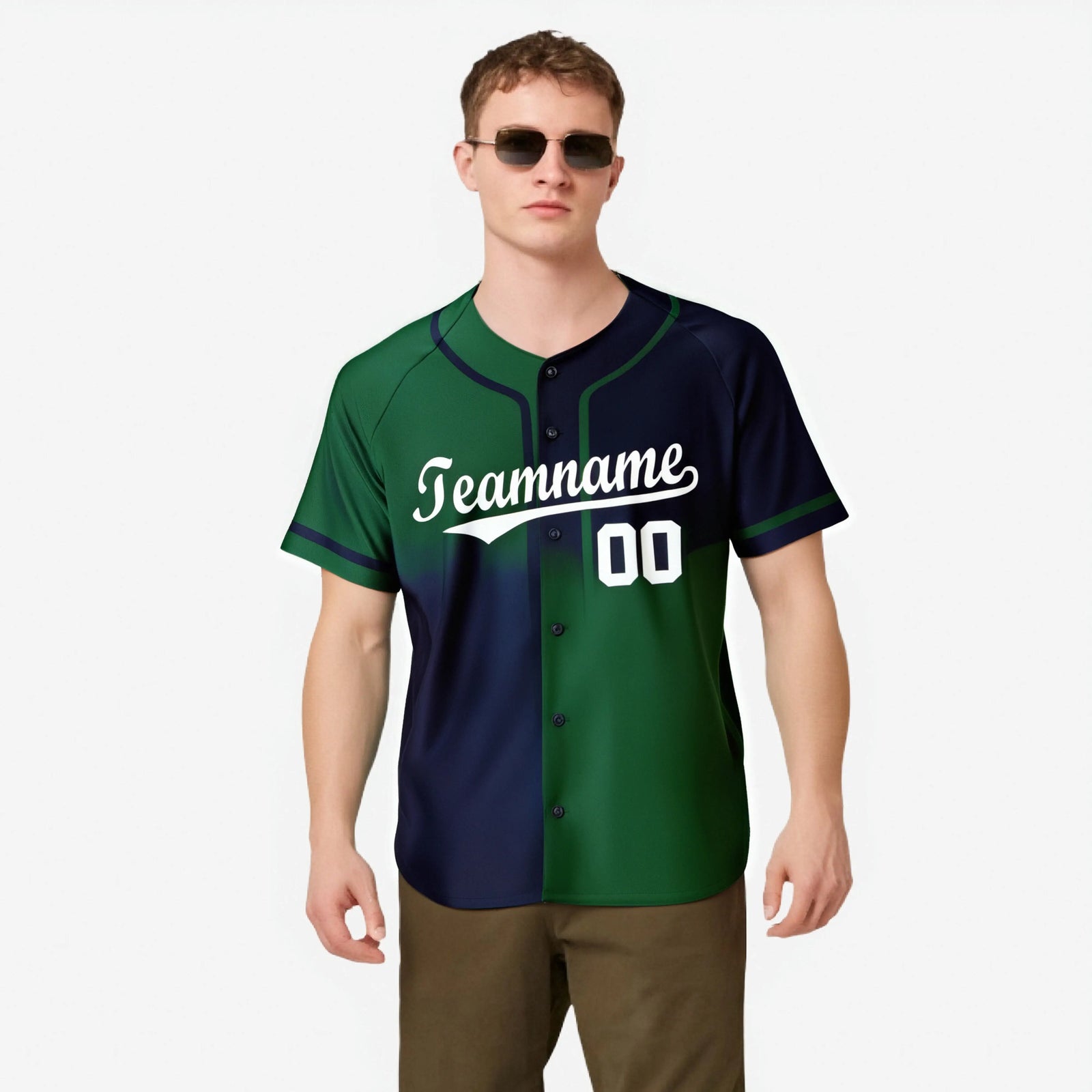 Custom Navy Green White Authentic Split Fashion Baseball Jersey