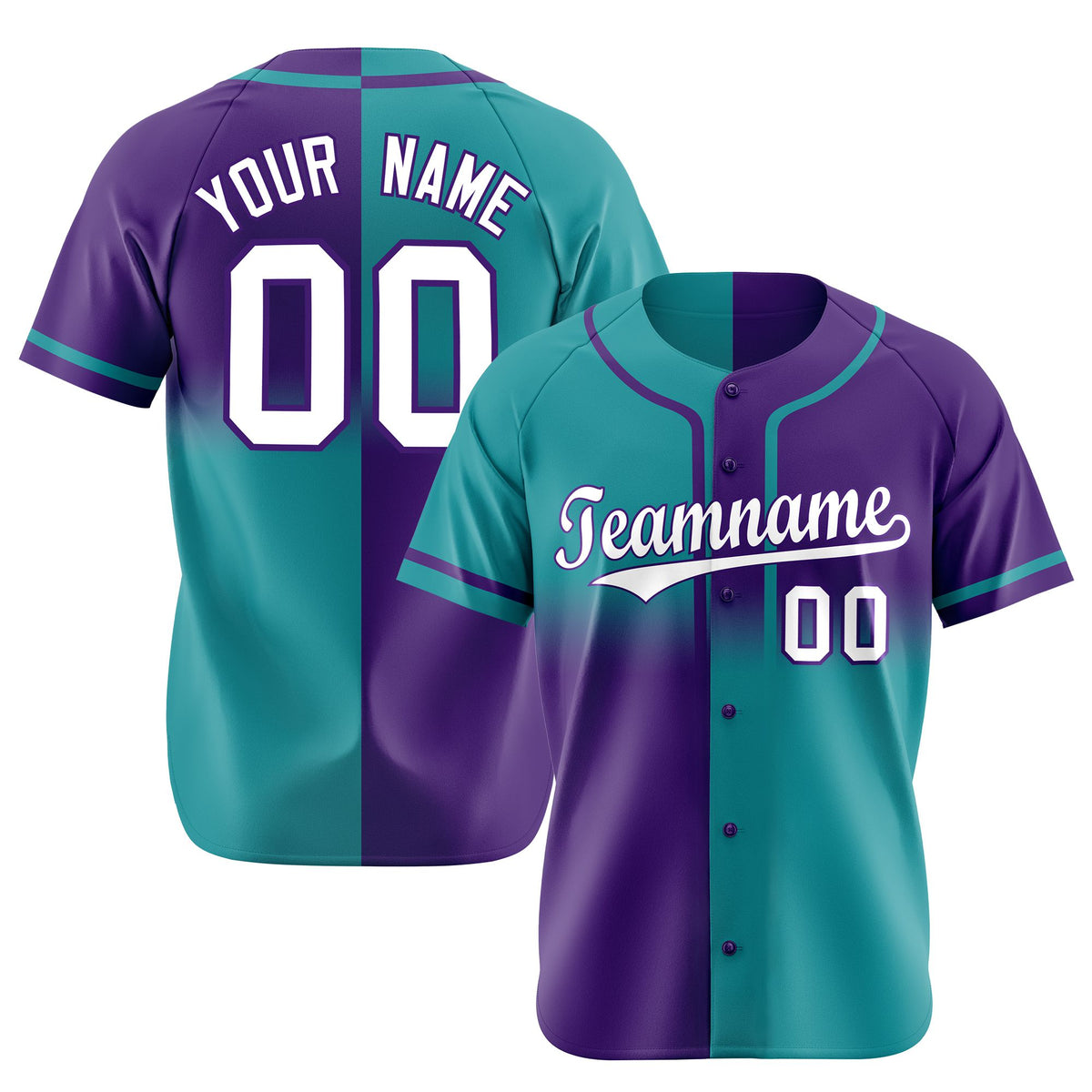Custom Purple-Aqua Authentic Split Fashion Baseball Jersey