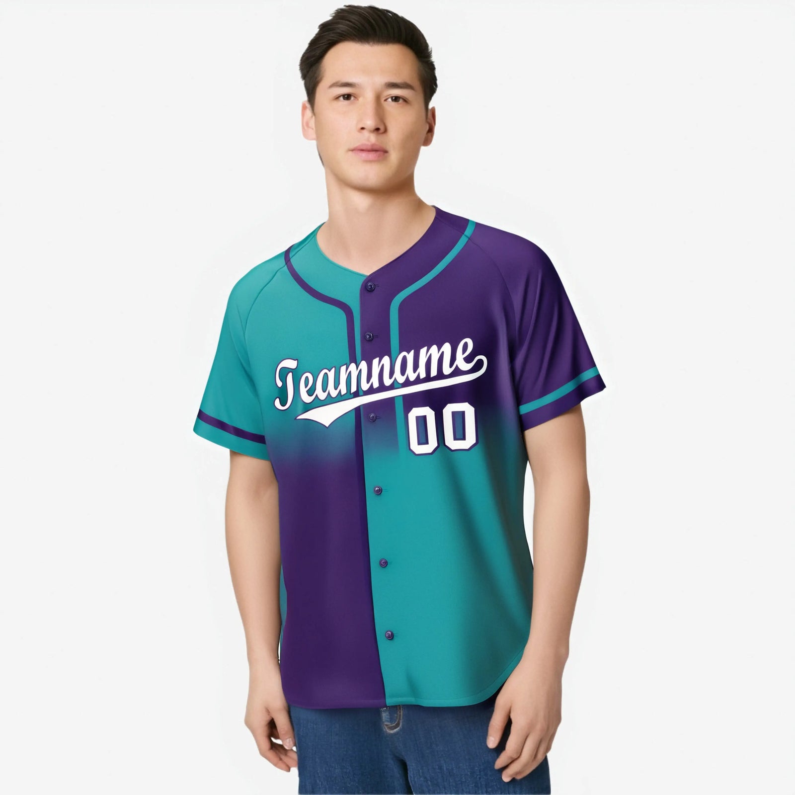 Custom Purple-Aqua Authentic Split Fashion Baseball Jersey