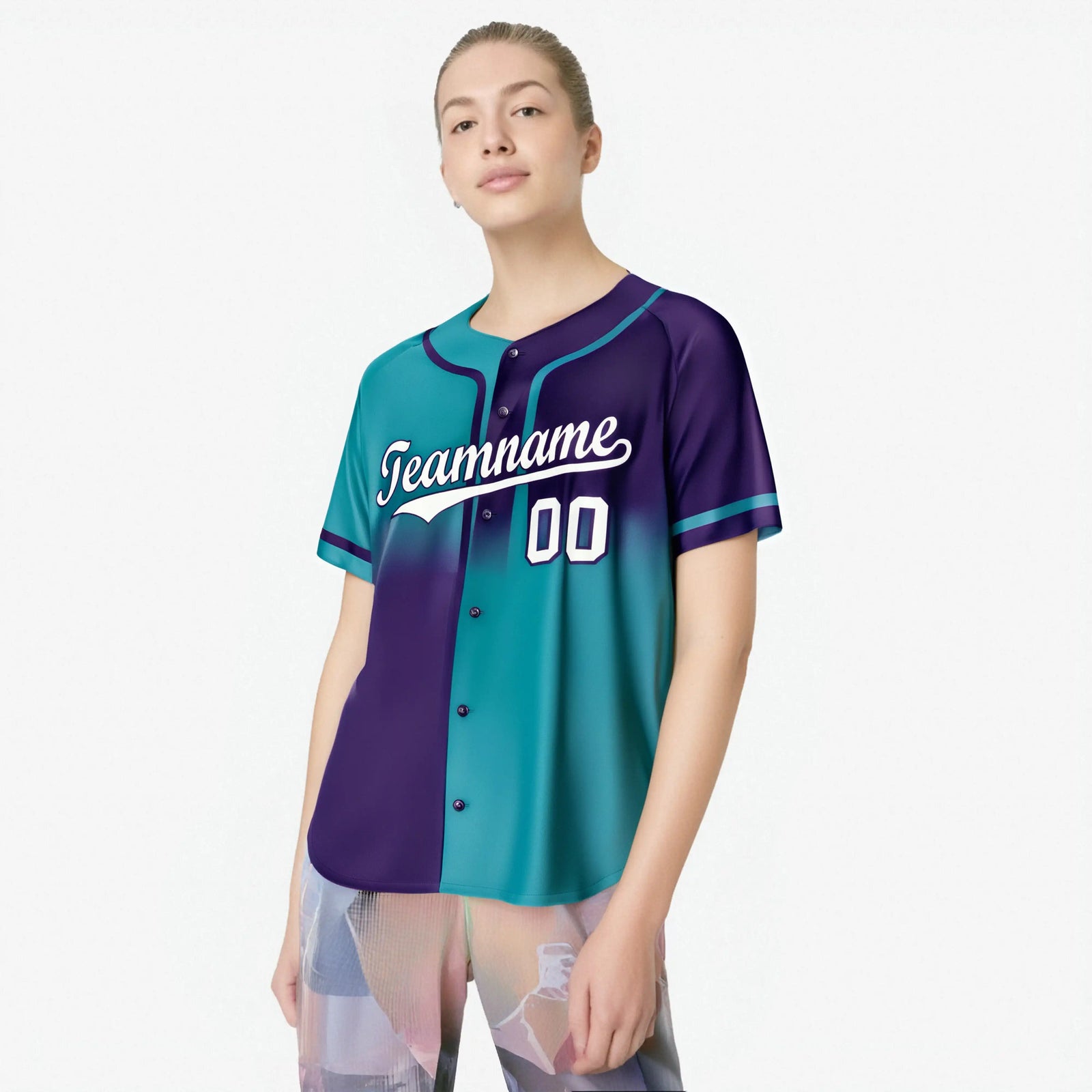 Custom Purple-Aqua Authentic Split Fashion Baseball Jersey