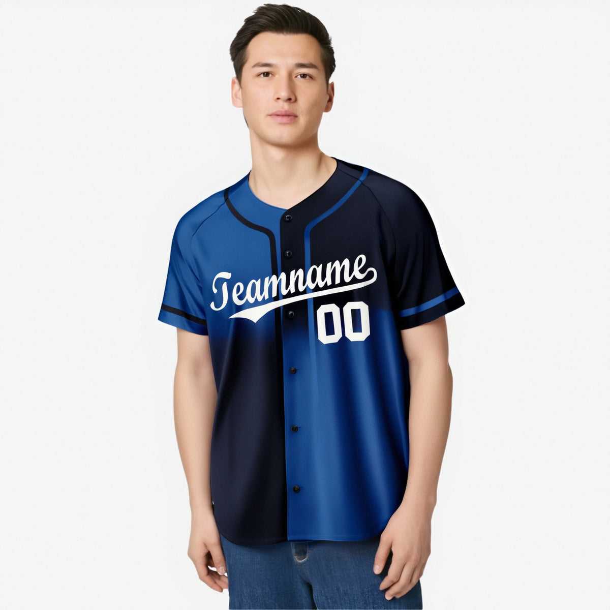 Custom Navy-Blue White Authentic Split Fashion Baseball Jersey