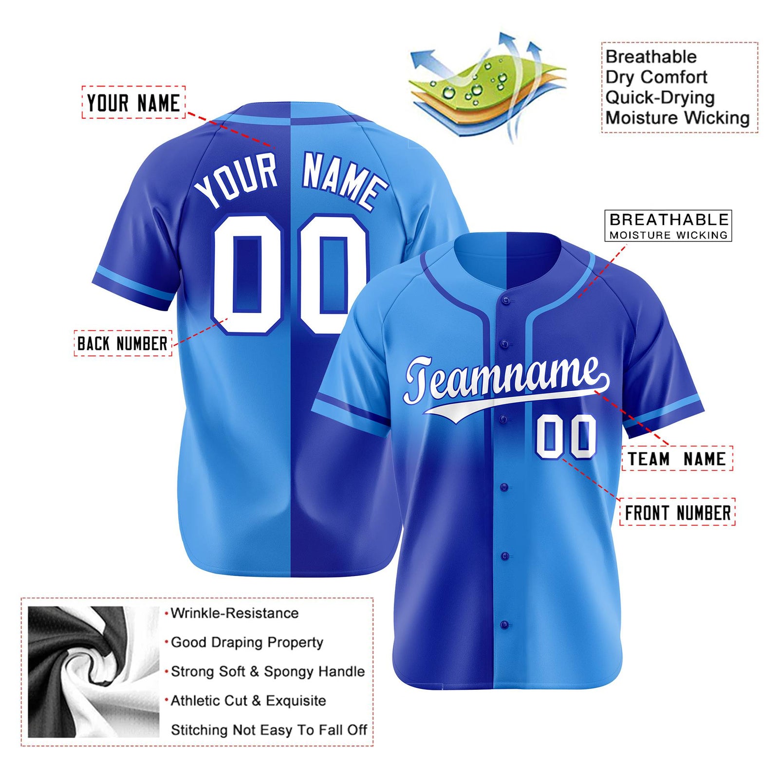 Custom Royal Blue-Blue White Authentic Split Fashion Baseball Jersey