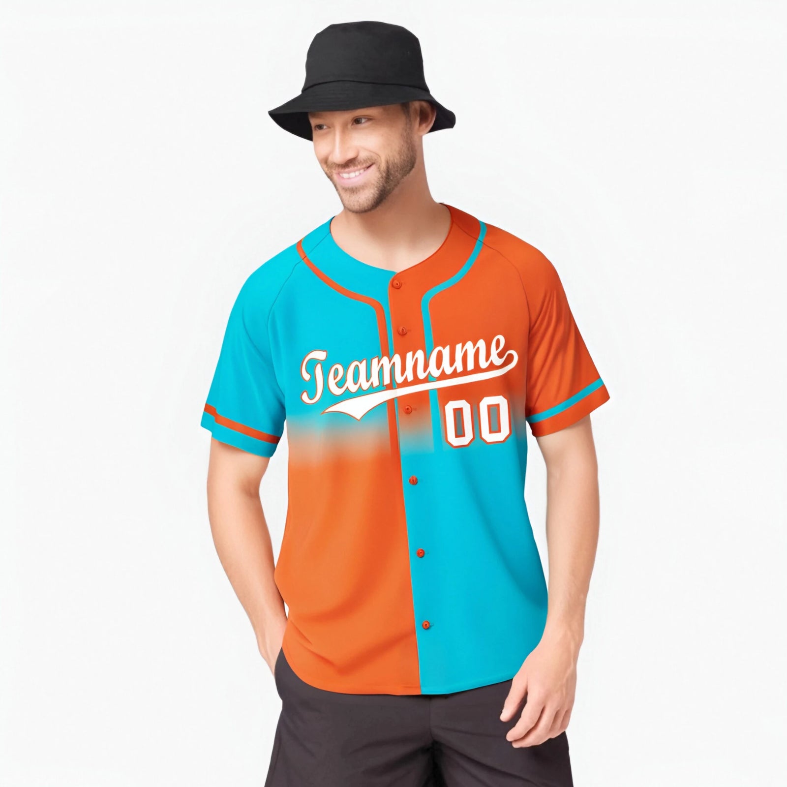 Custom Orange-Blue White Authentic Split Fashion Baseball Jersey