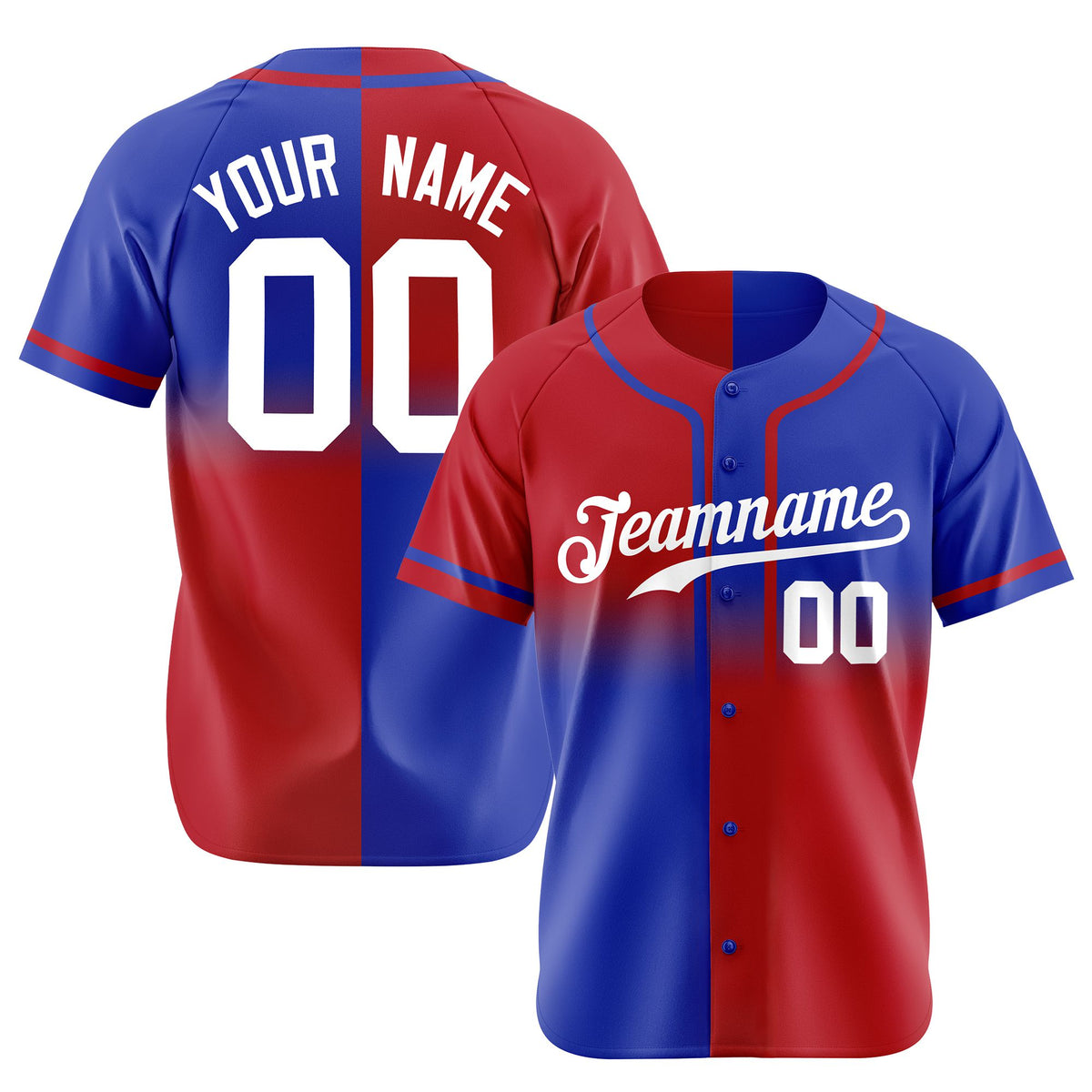 Custom Red-Blue White Authentic Split Fashion Baseball Jersey