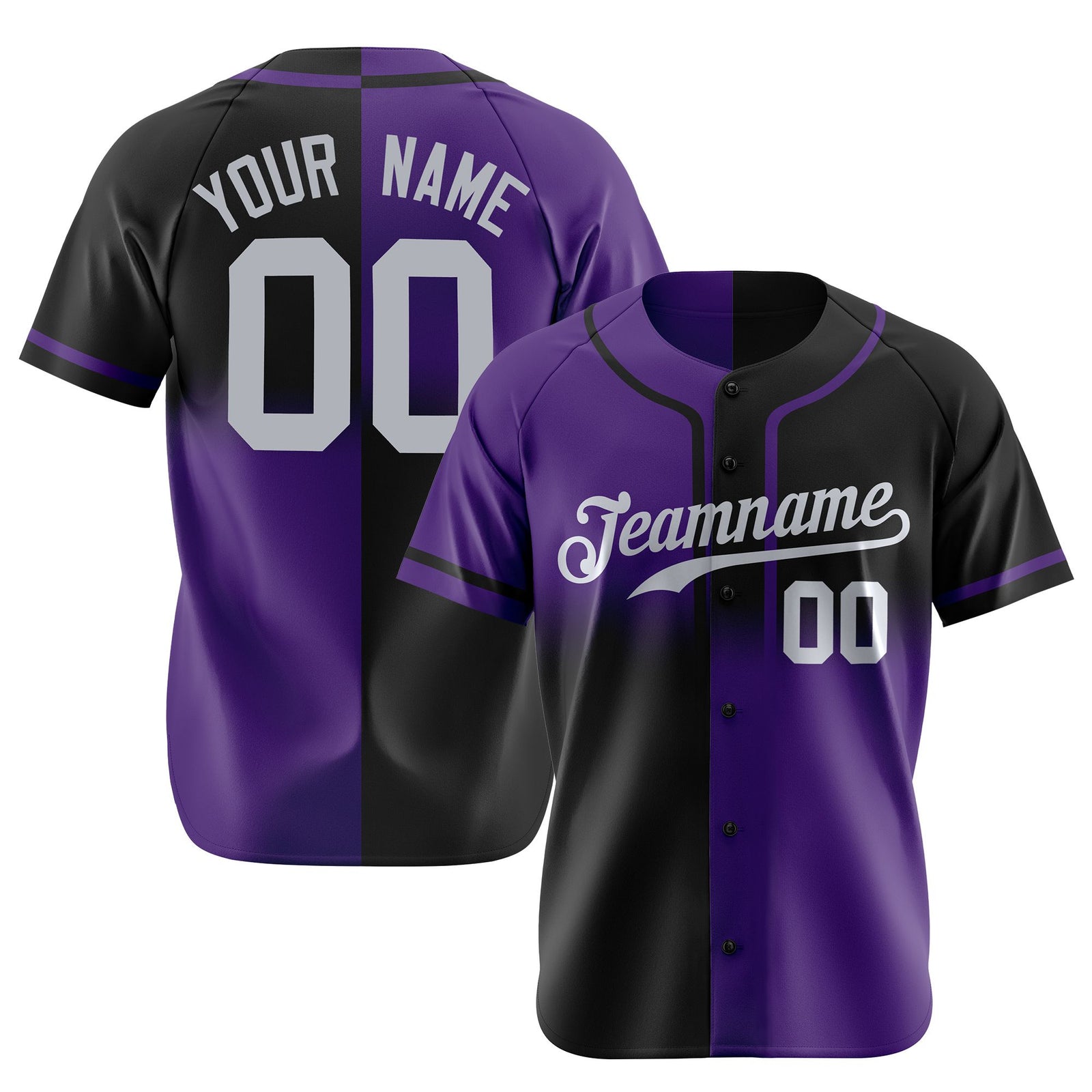 Custom Black-Purple Gray Authentic Split Fashion Baseball Jersey
