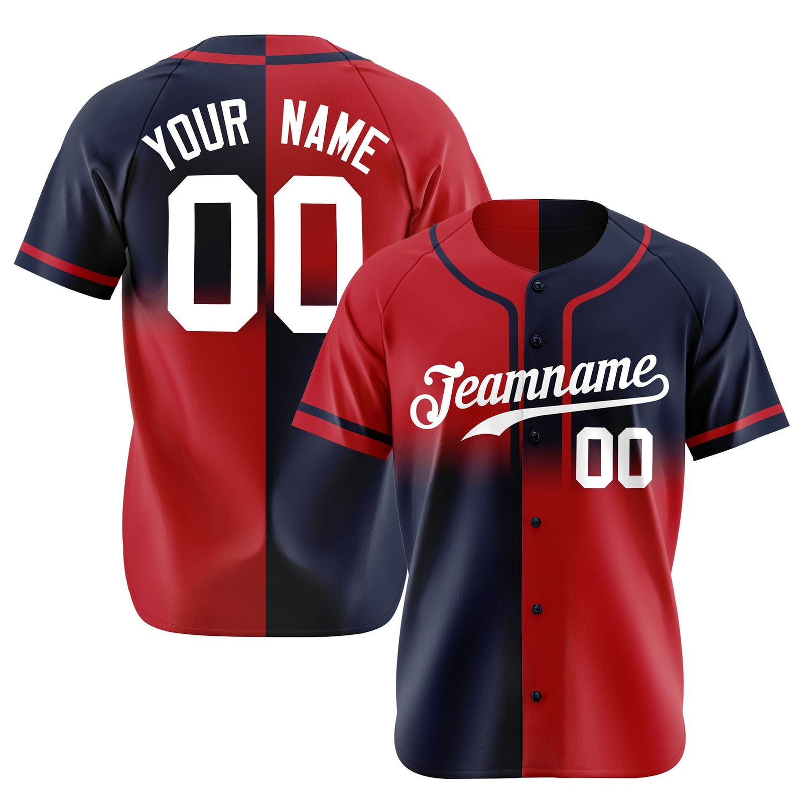 Custom Red-Navy White Authentic Split Fashion Baseball Jersey