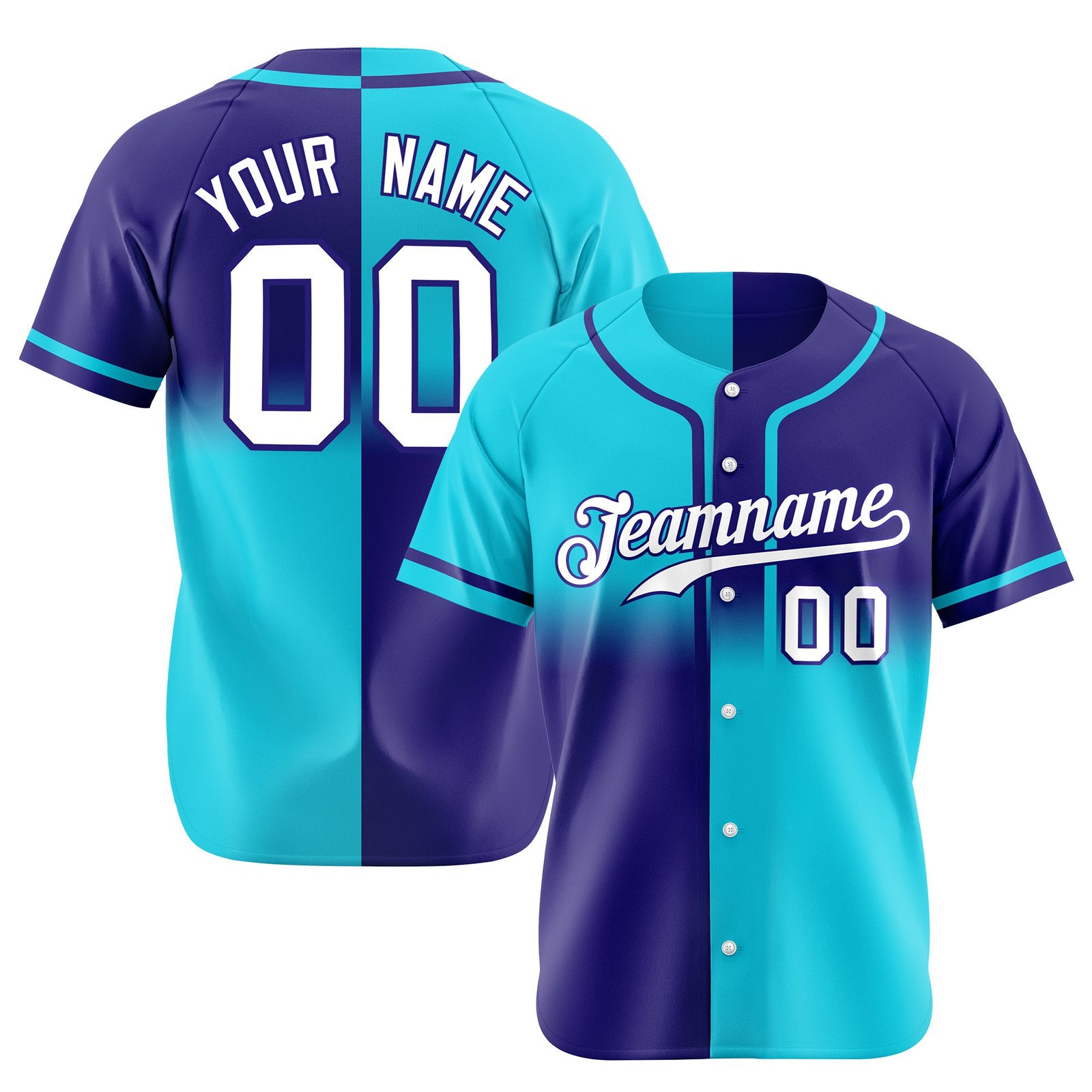 Custom Purple-Blue White Authentic Split Fashion Baseball Jersey