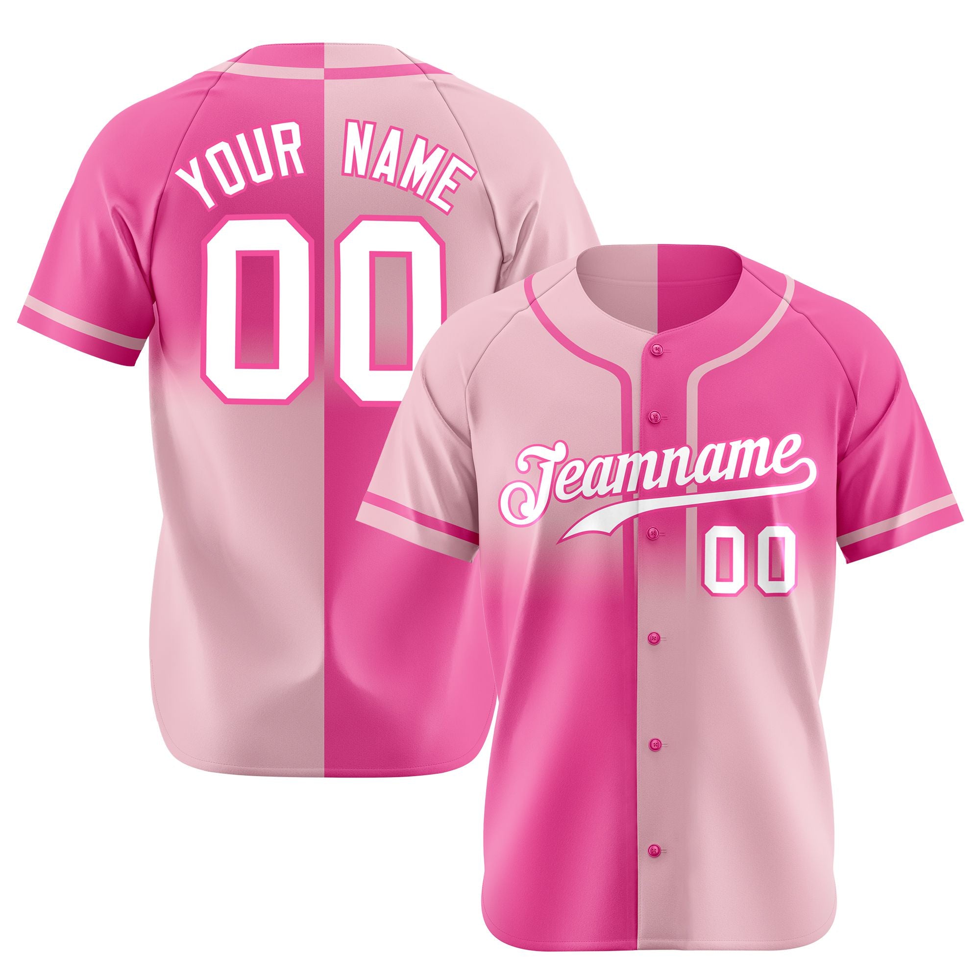 Custom Pink White Authentic Split Fashion Baseball Jersey