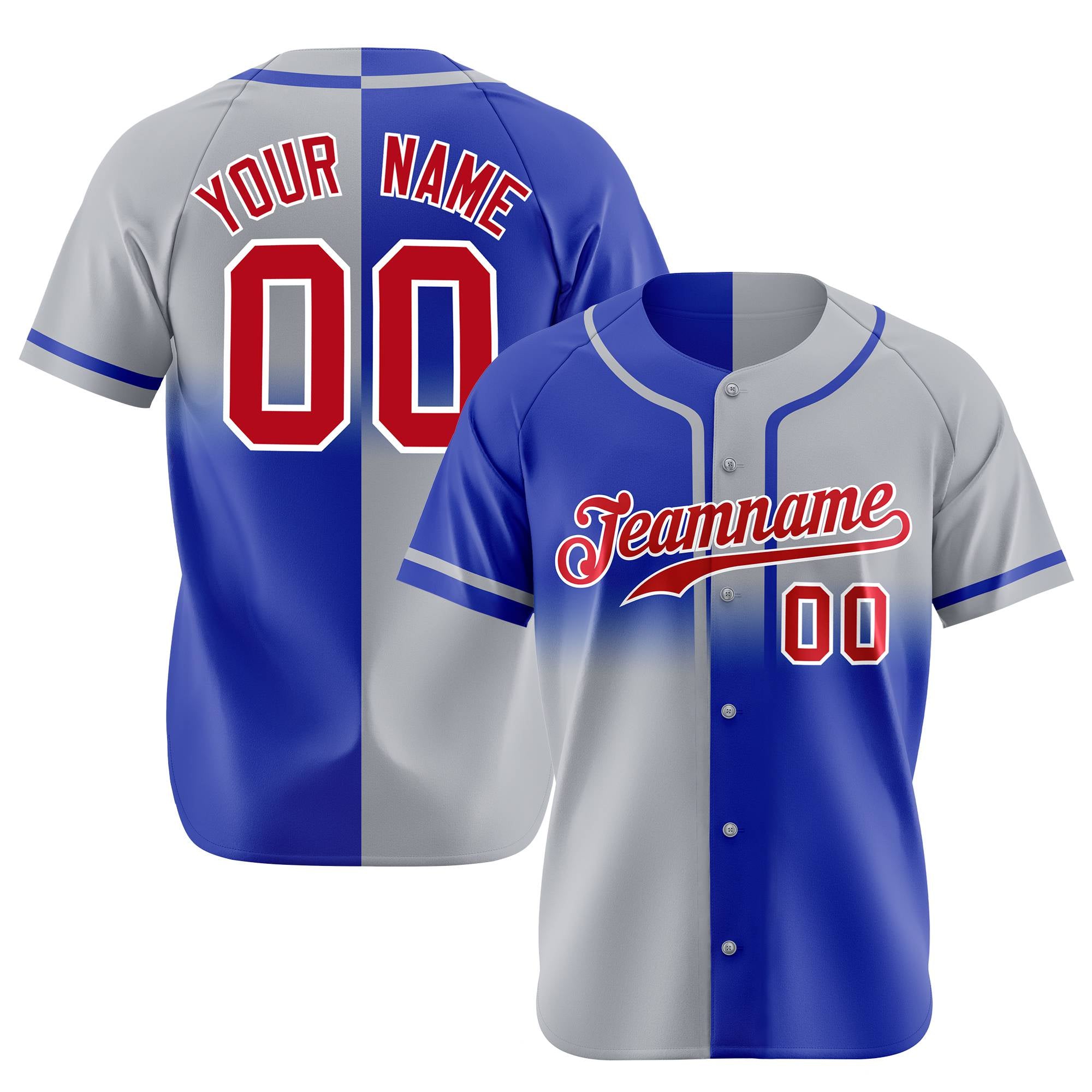 Custom Gray-Royal Blue White Authentic Split Fashion Baseball Jersey