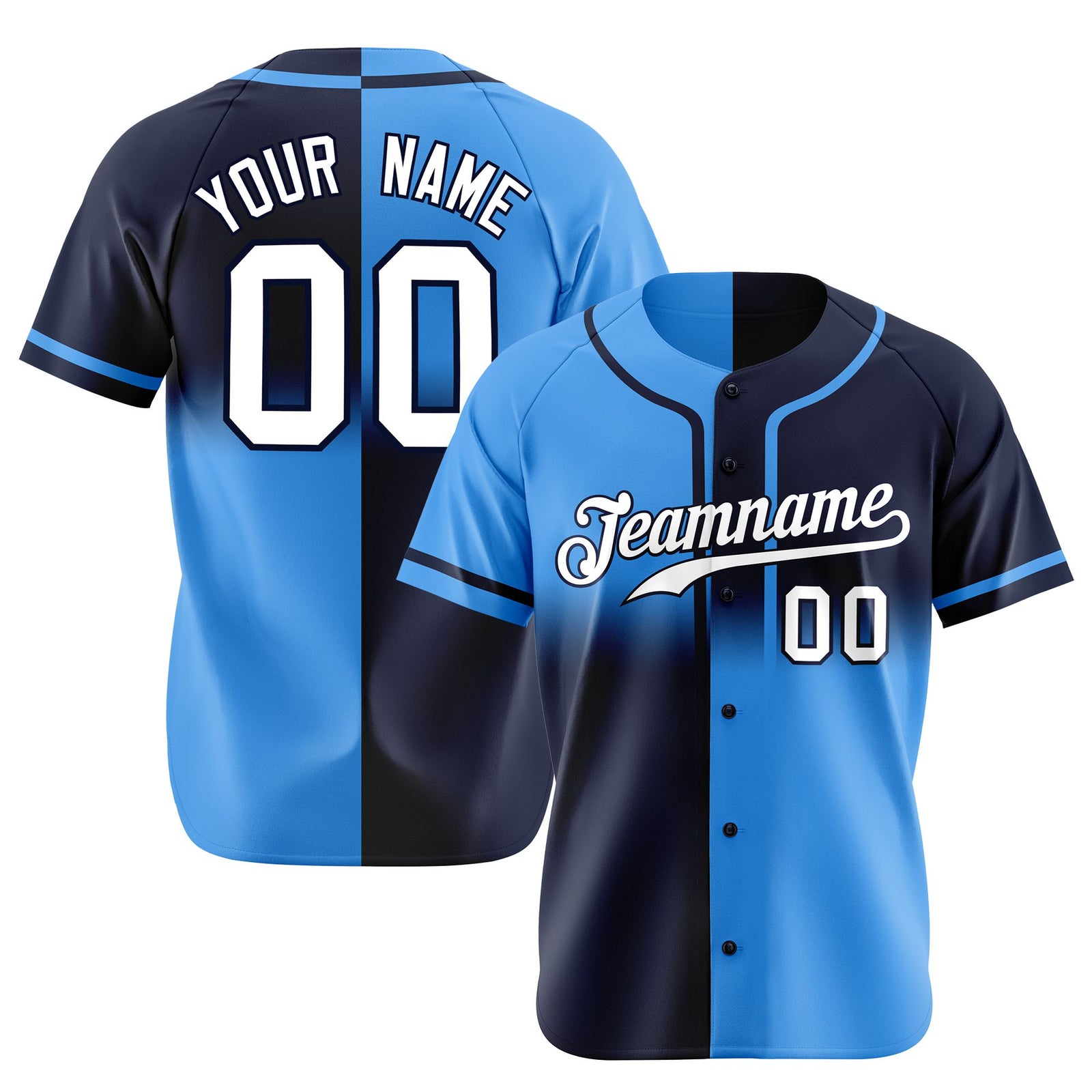 Custom Blue-Navy White Authentic Split Fashion Baseball Jersey