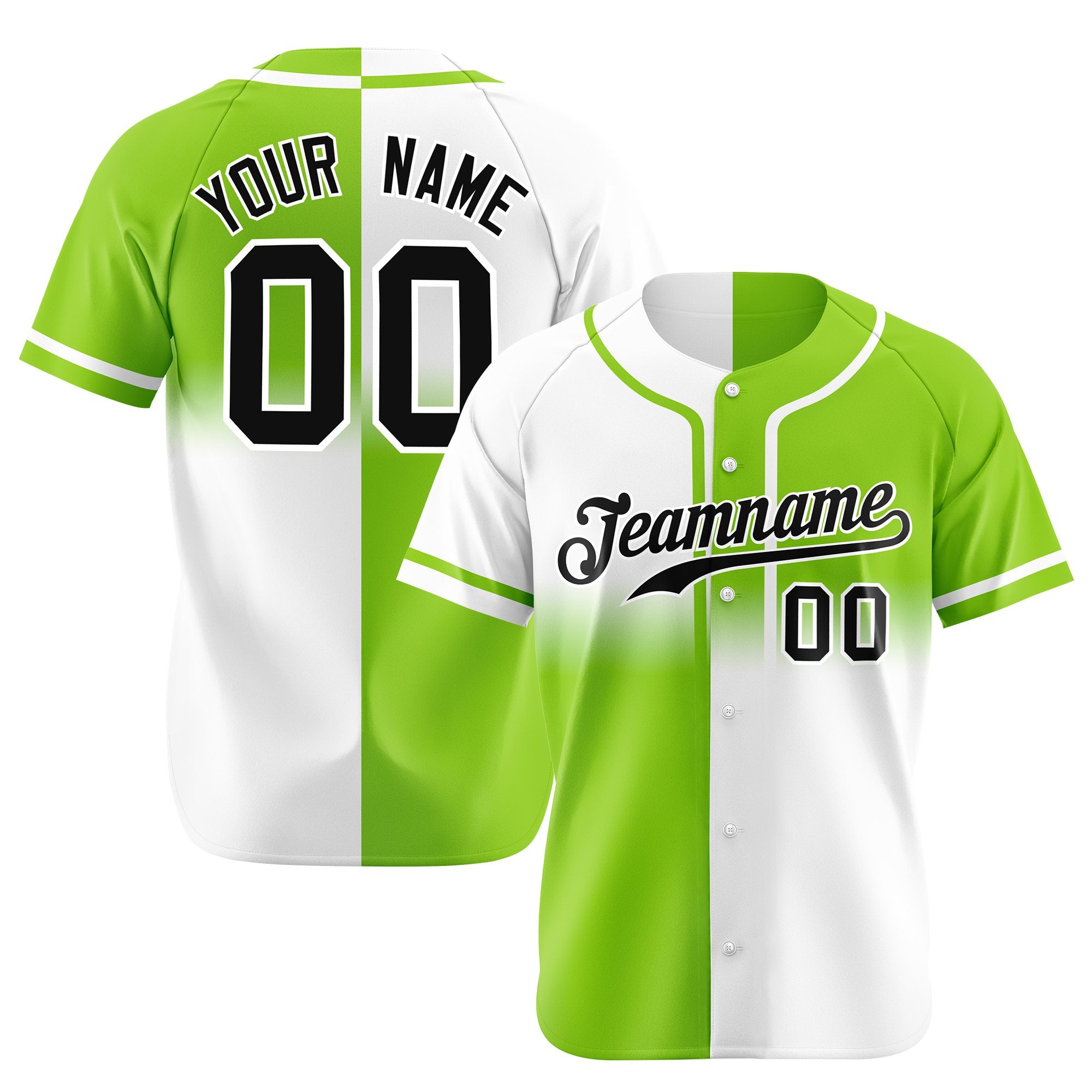 Custom Green-White Black Authentic Split Fashion Baseball Jersey