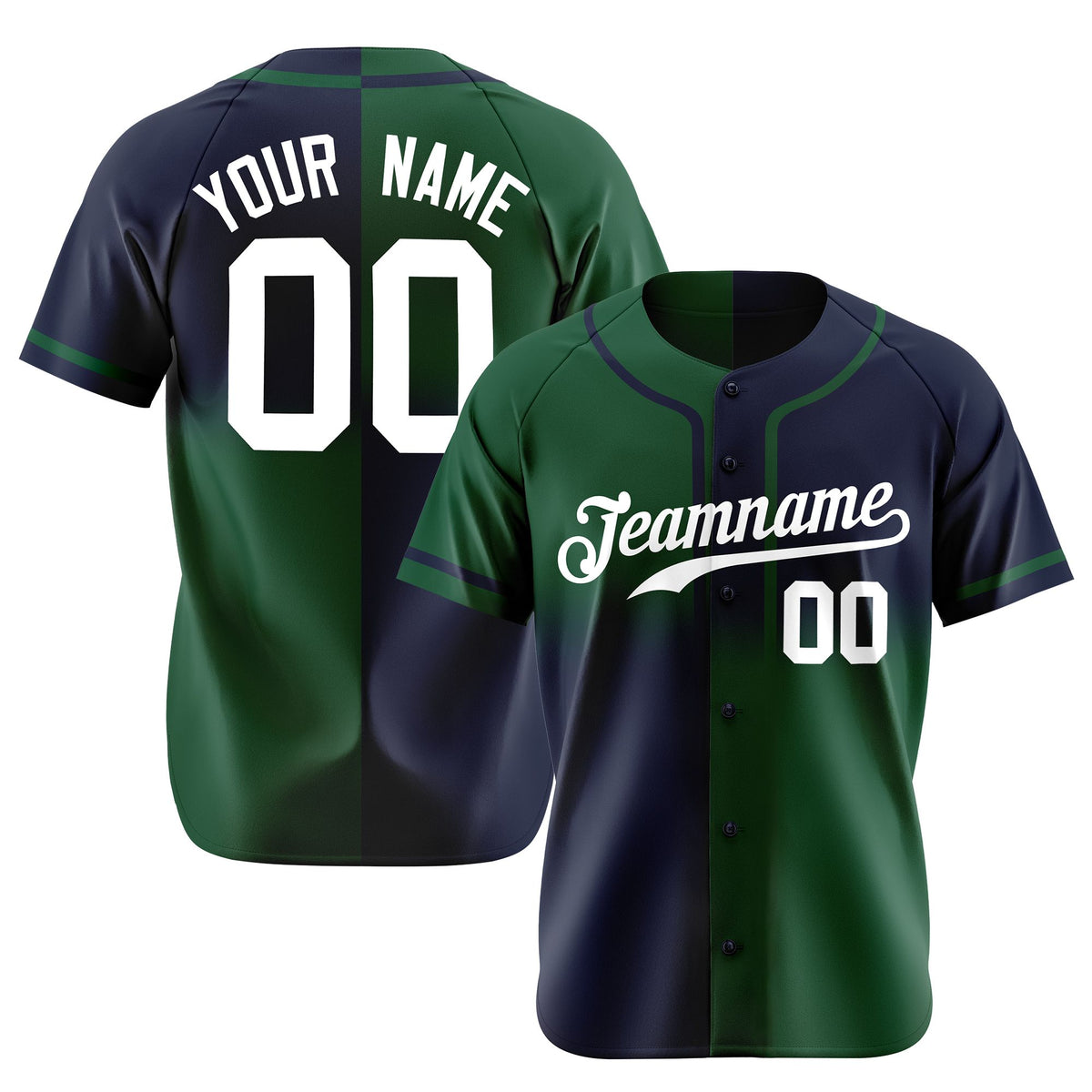 Custom Navy Green White Authentic Split Fashion Baseball Jersey
