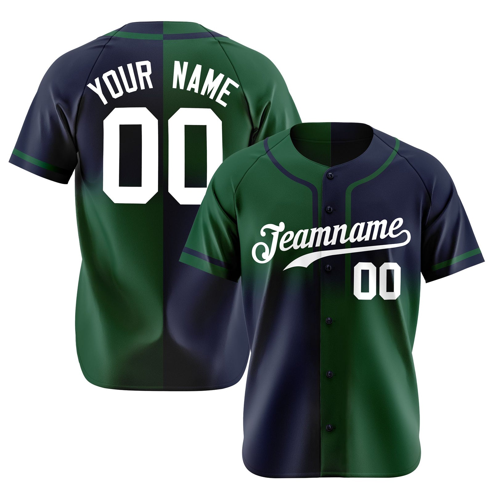 Custom Navy Green White Authentic Split Fashion Baseball Jersey