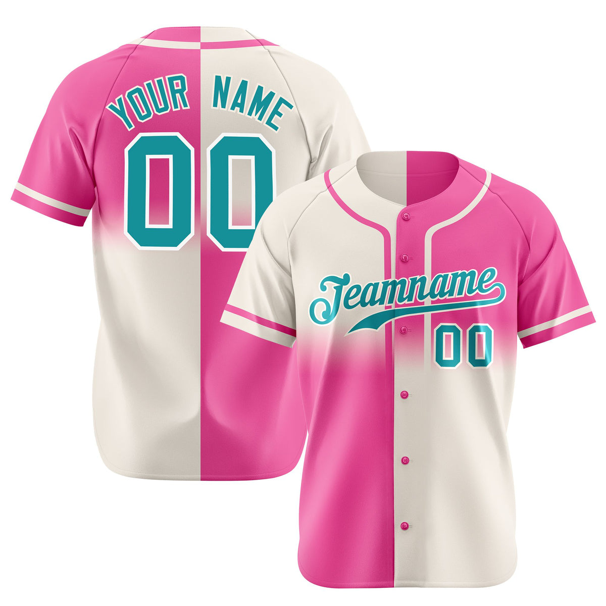 Custom Pink Khaki-Bright Green Authentic Split Fashion Baseball Jersey
