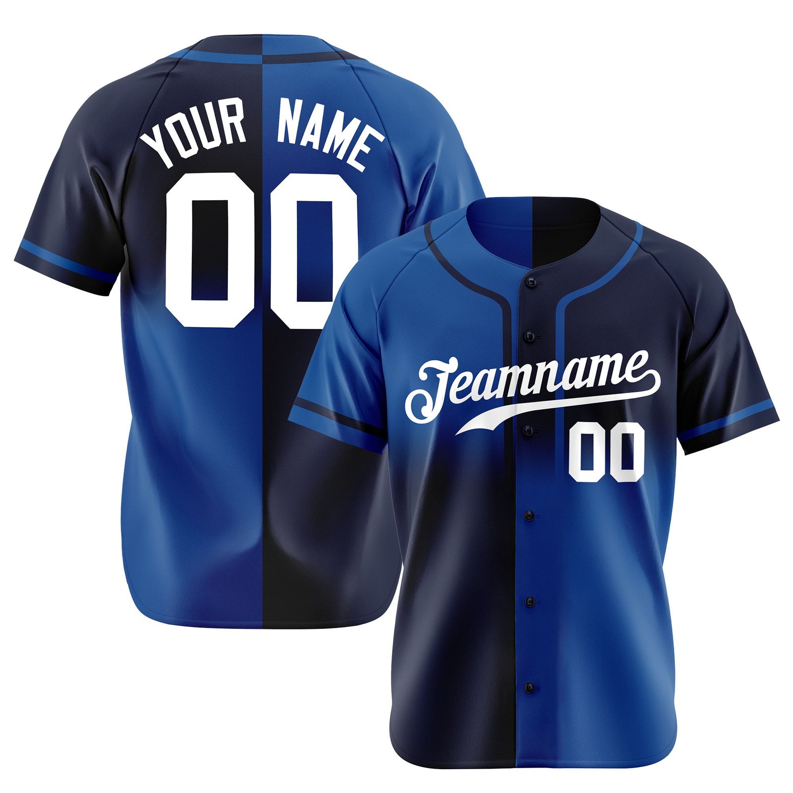 Custom Navy-Blue White Authentic Split Fashion Baseball Jersey