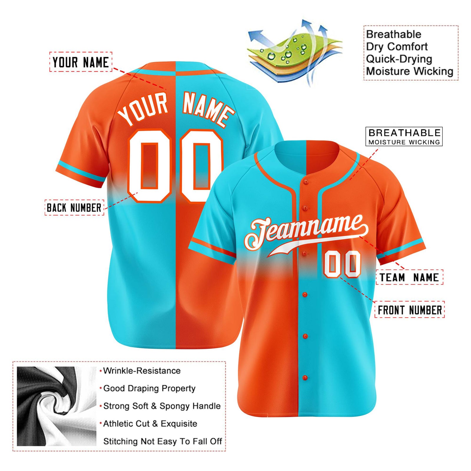 Custom Orange-Blue White Authentic Split Fashion Baseball Jersey
