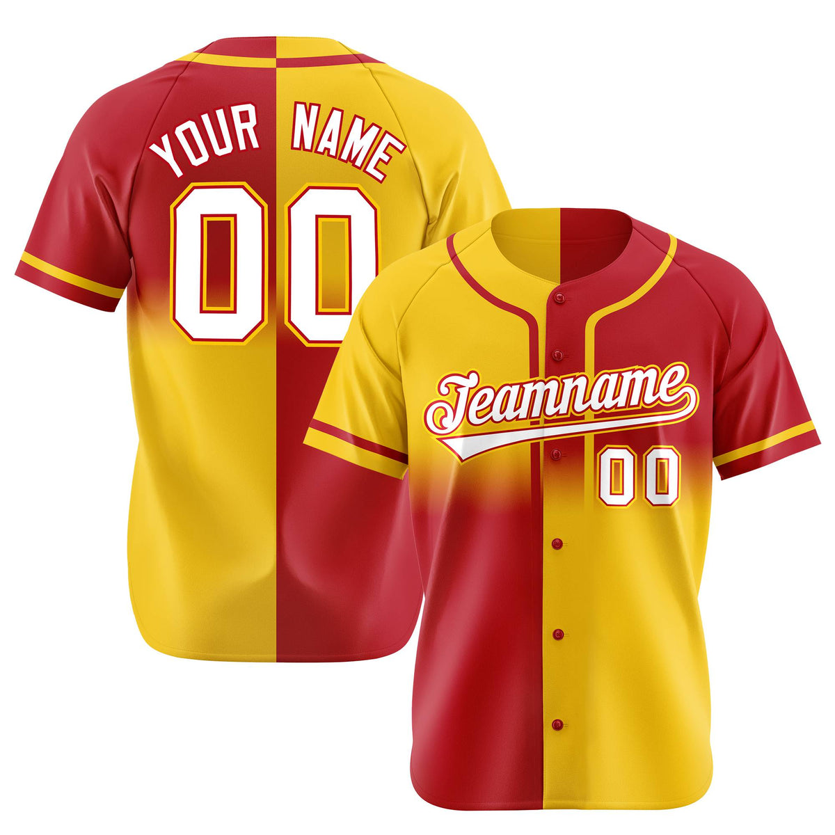 Custom Gold-Red White Authentic Split Fashion Baseball Jersey