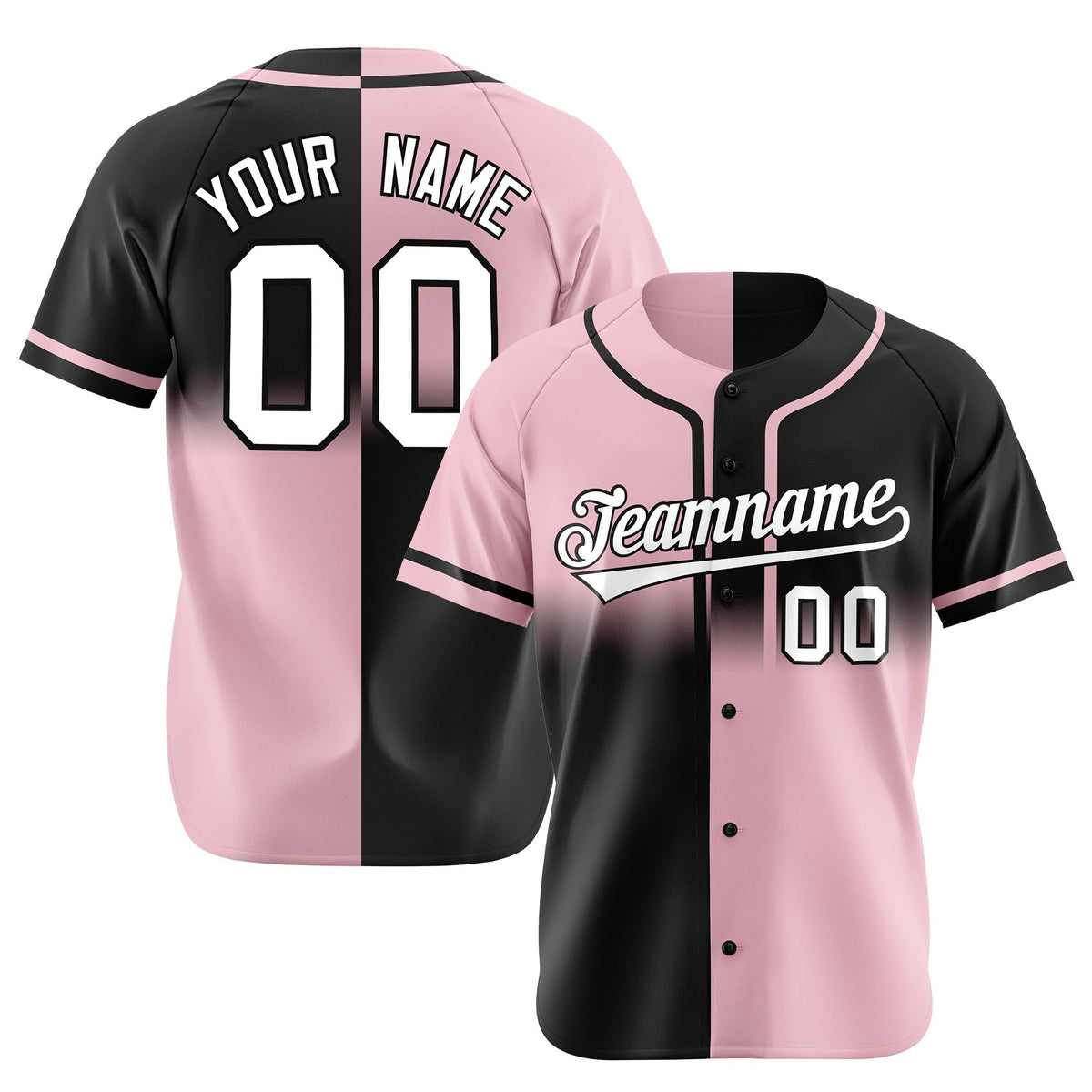 Custom Pink-Black White Authentic Split Fashion Baseball Jersey