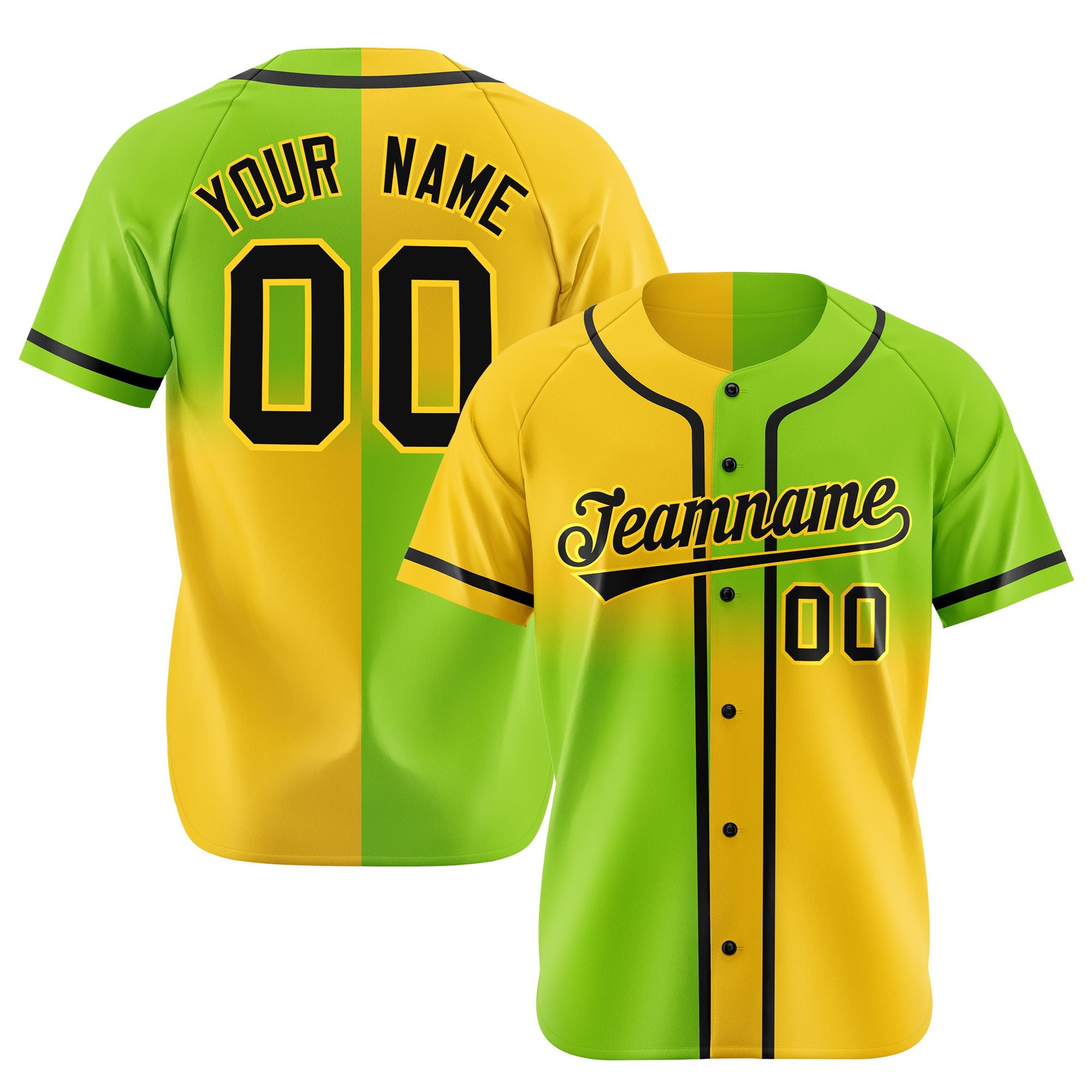 Custom Gold-Green Black Authentic Split Fashion Baseball Jersey