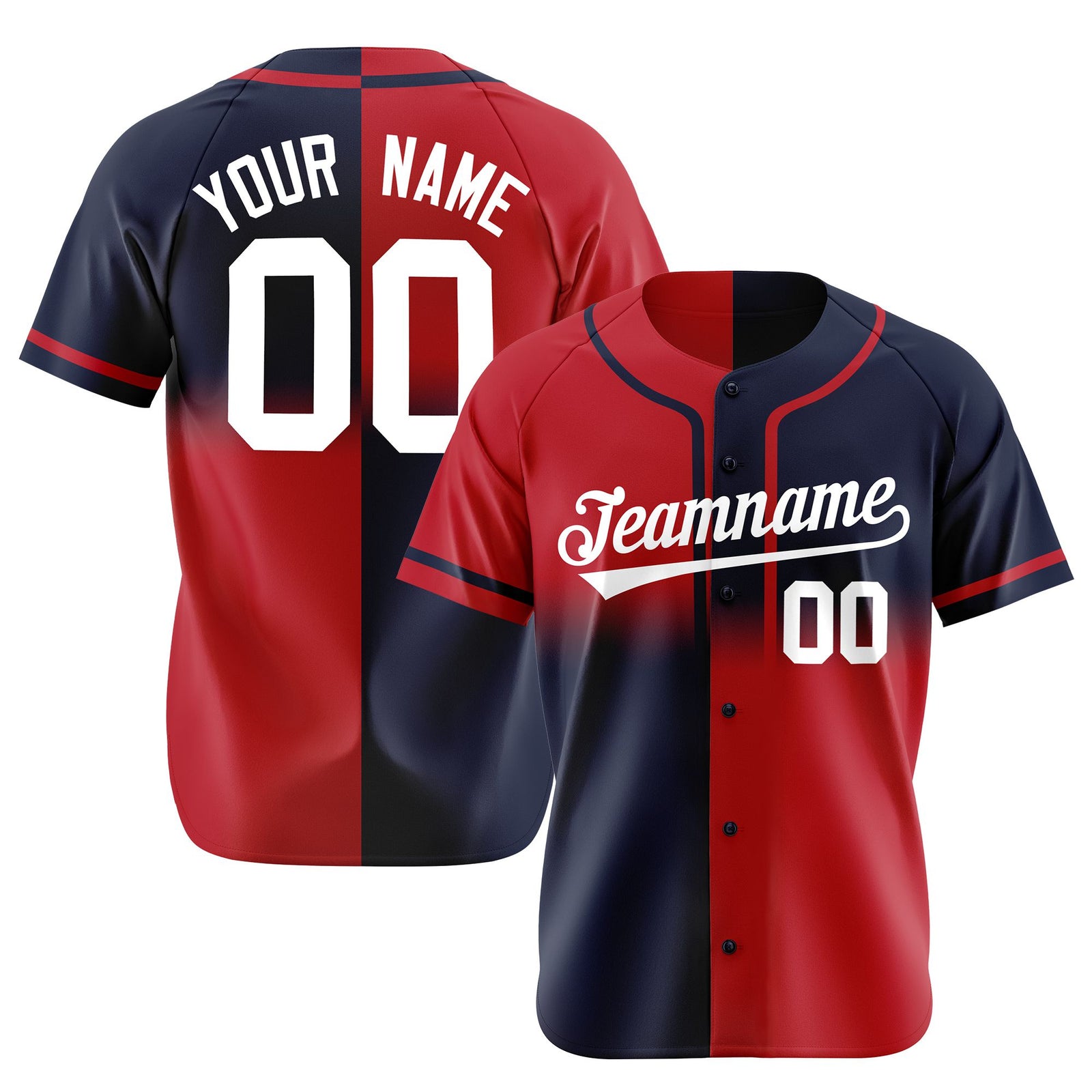 Custom Red-Navy White Authentic Split Fashion Baseball Jersey