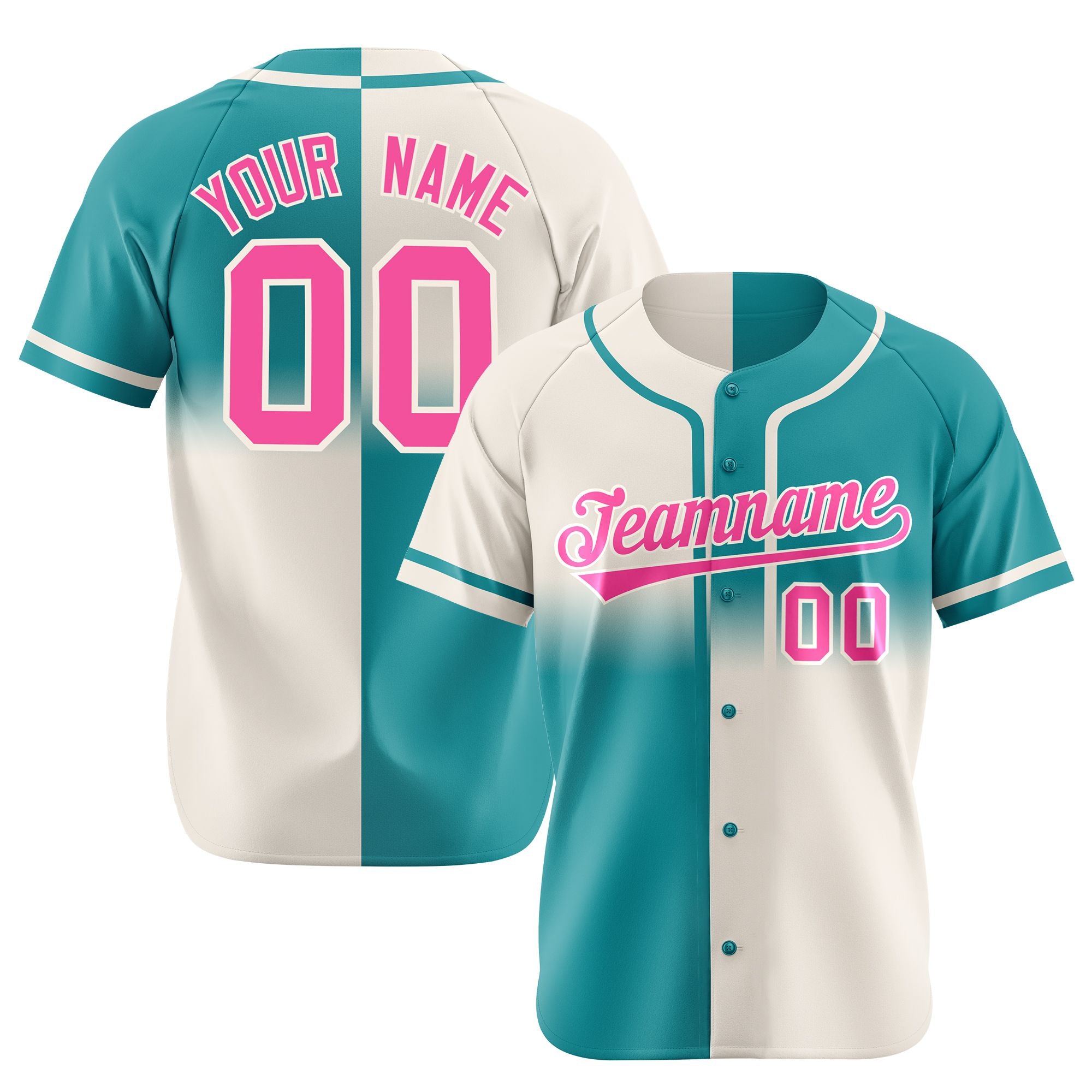 Custom Aqua Khaki Pink Authentic Split Fashion Baseball Jersey