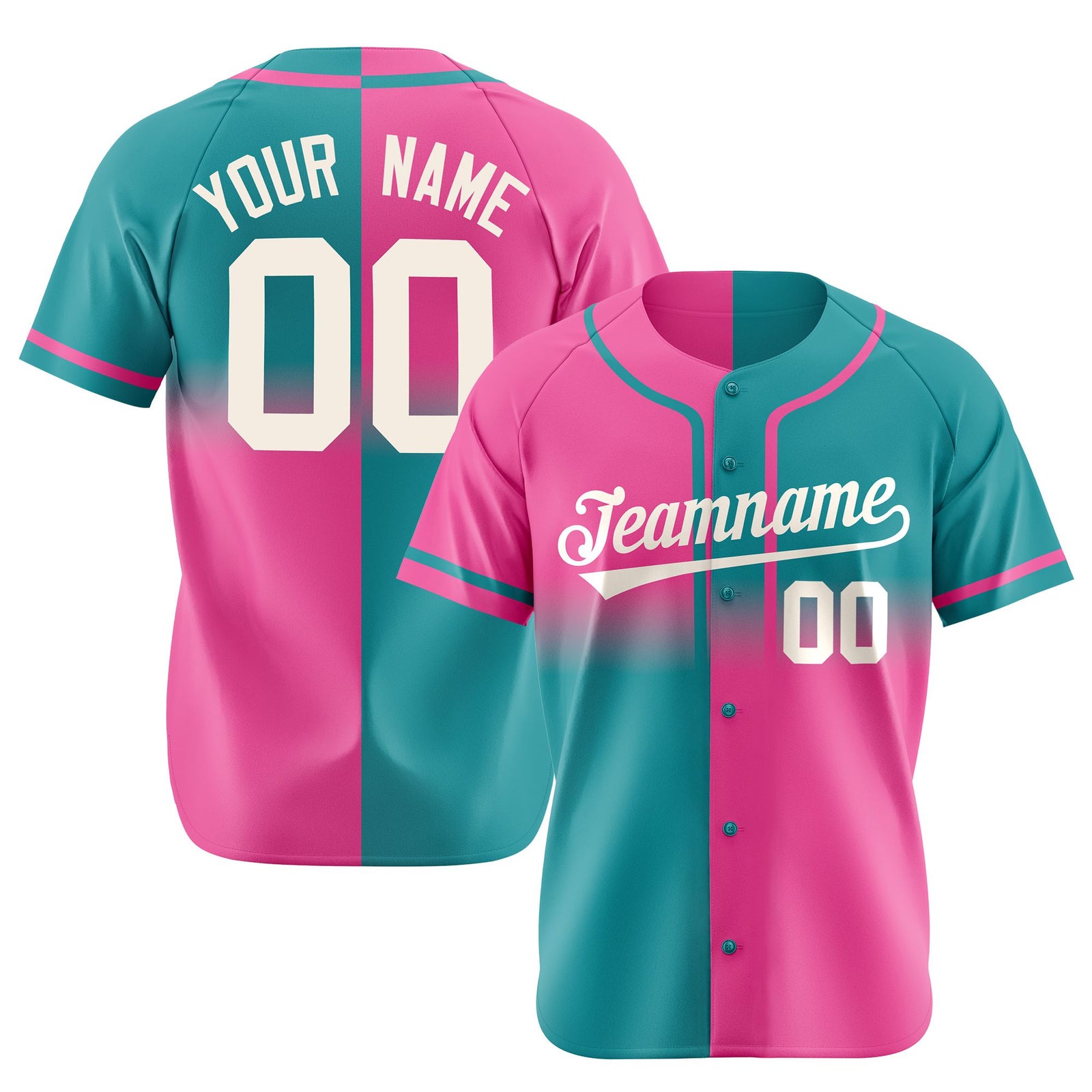 Custom Pink-Aqua Authentic Split Fashion Baseball Jersey