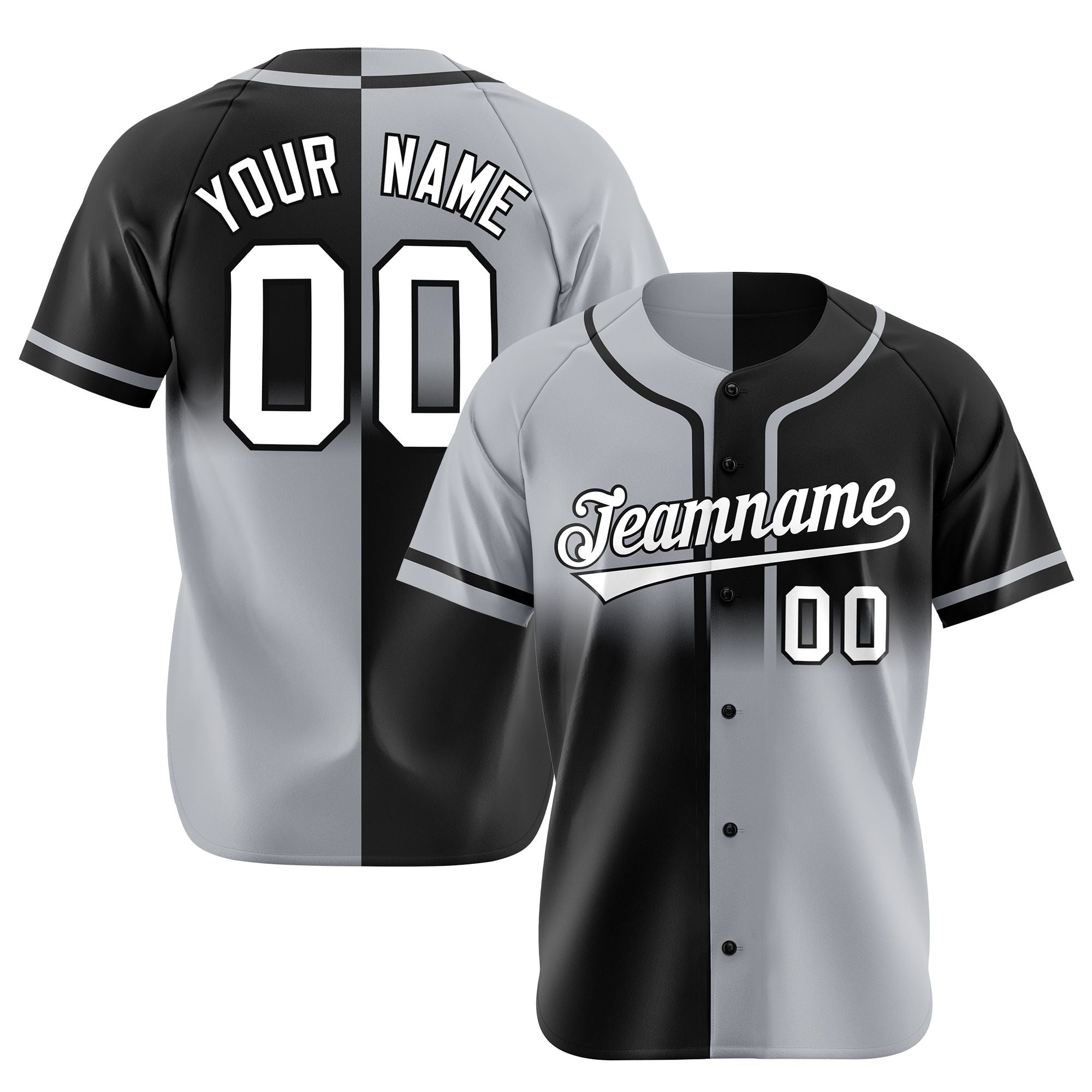 Custom Gray-Black White Authentic Split Fashion Baseball Jersey