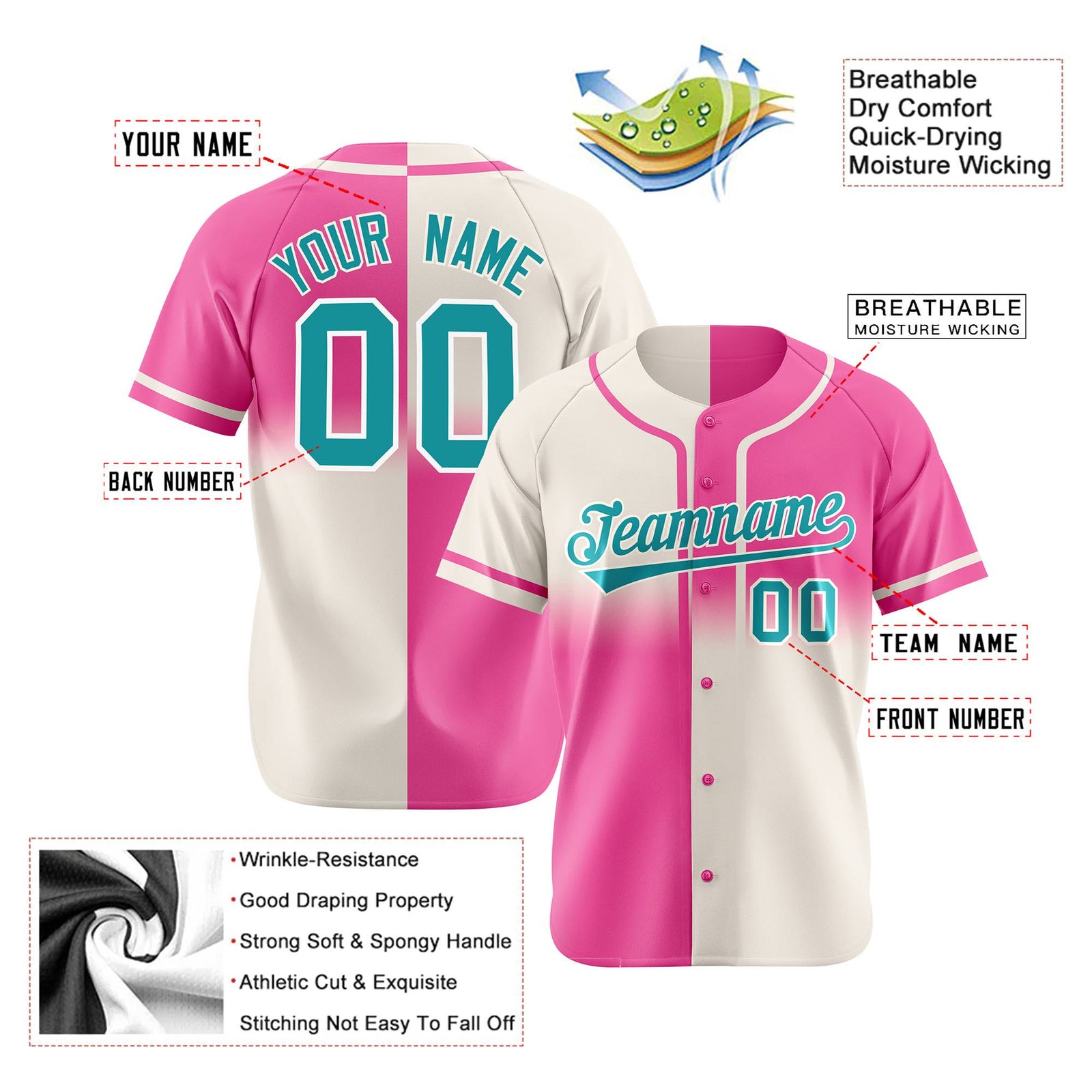 Custom Pink Khaki-Bright Green Authentic Split Fashion Baseball Jersey