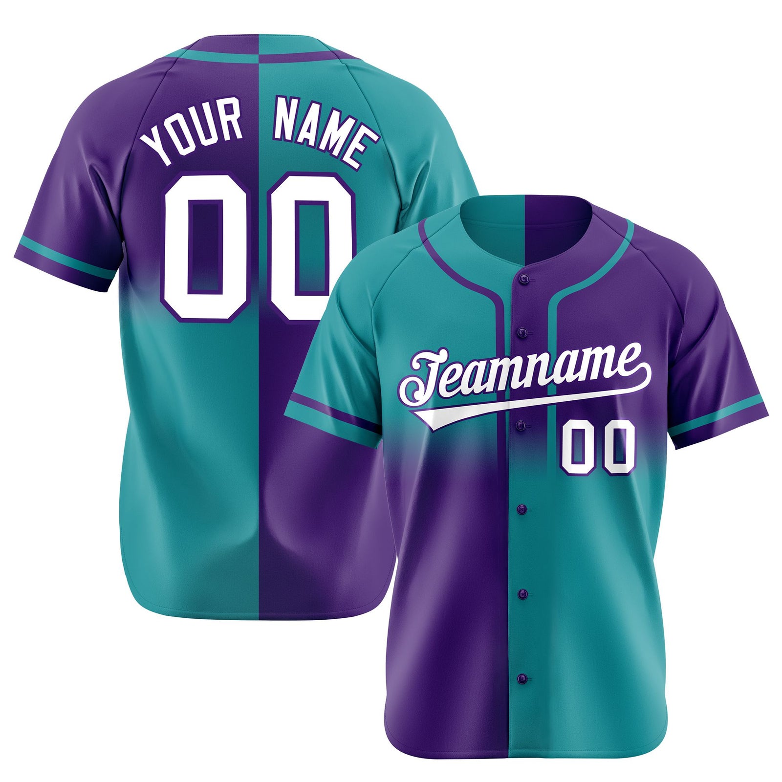Custom Purple-Aqua Authentic Split Fashion Baseball Jersey