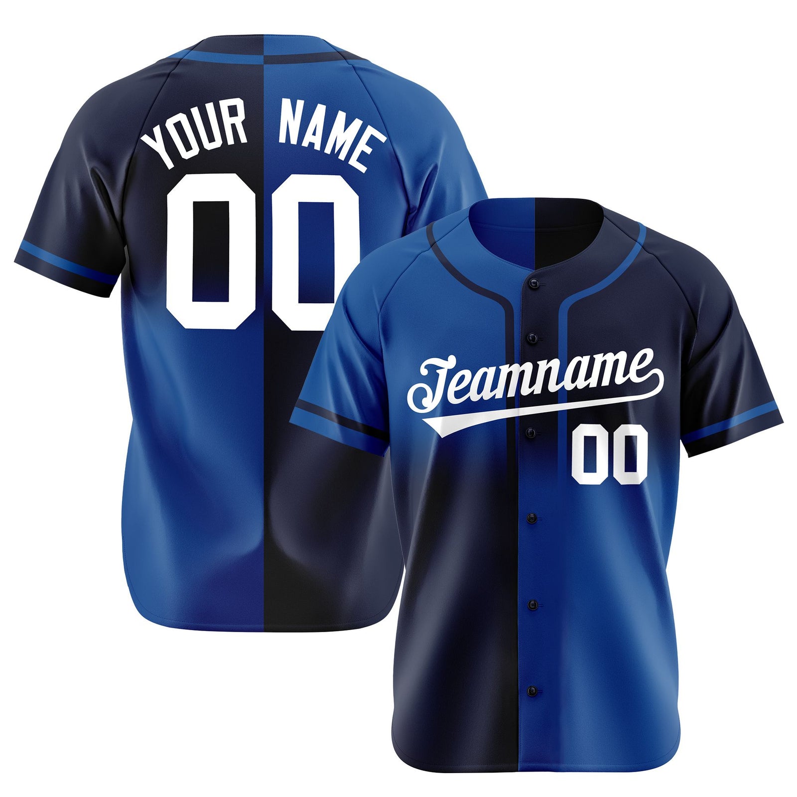 Custom Navy-Blue White Authentic Split Fashion Baseball Jersey