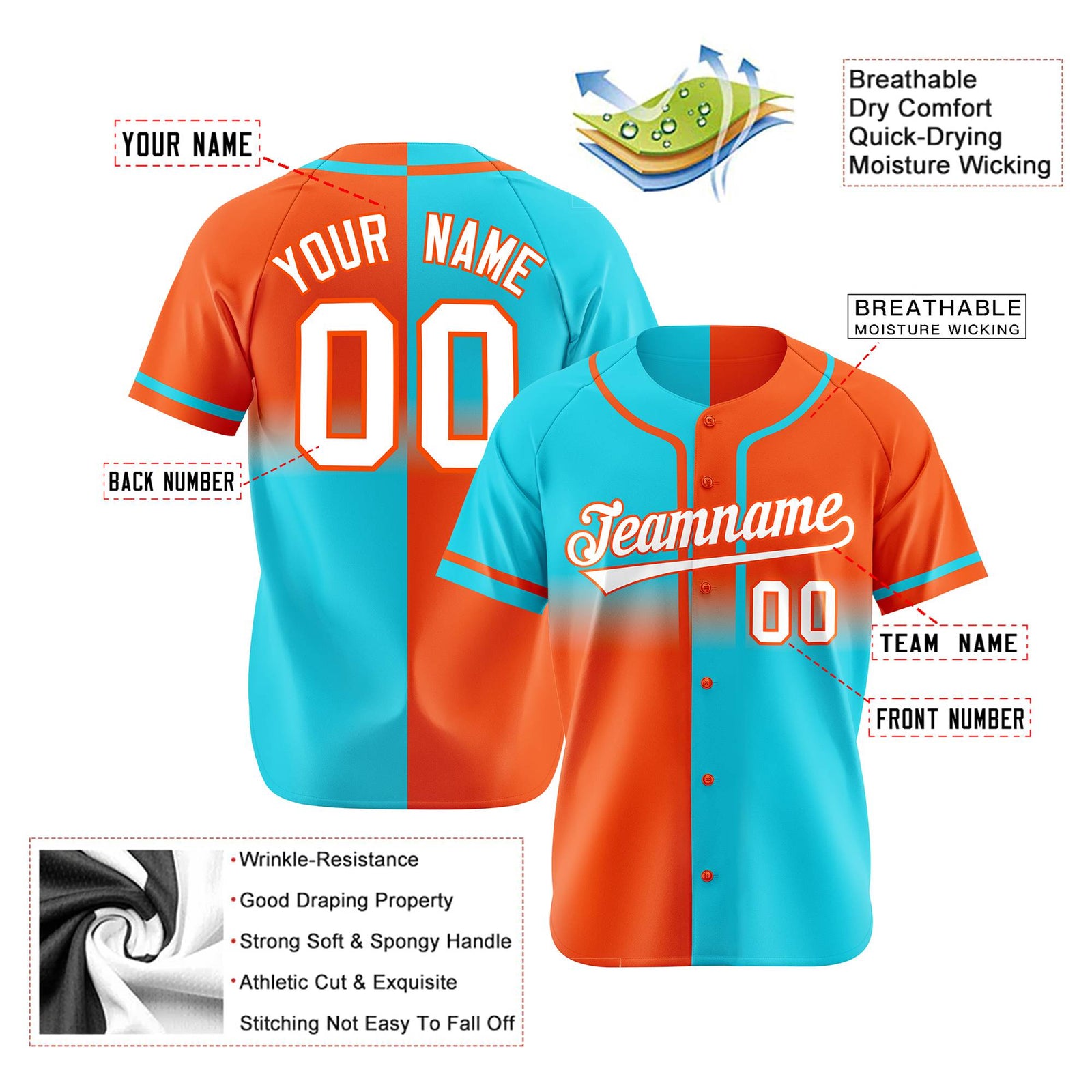 Custom Orange-Blue White Authentic Split Fashion Baseball Jersey