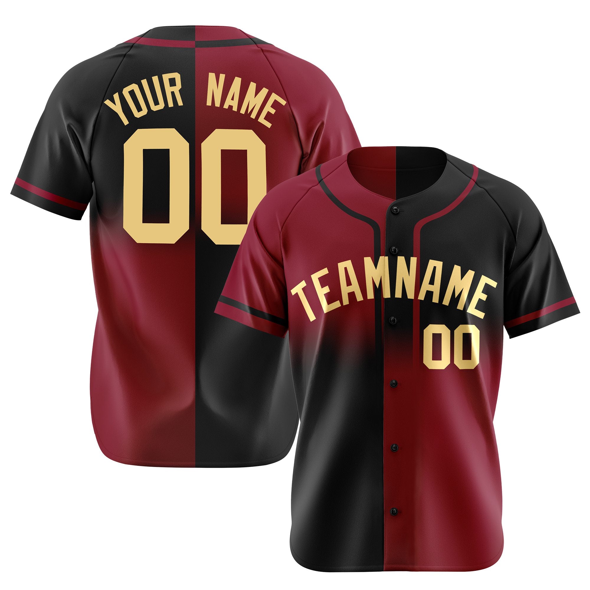 Custom Crimson-Black Authentic Split Fashion Baseball Jersey