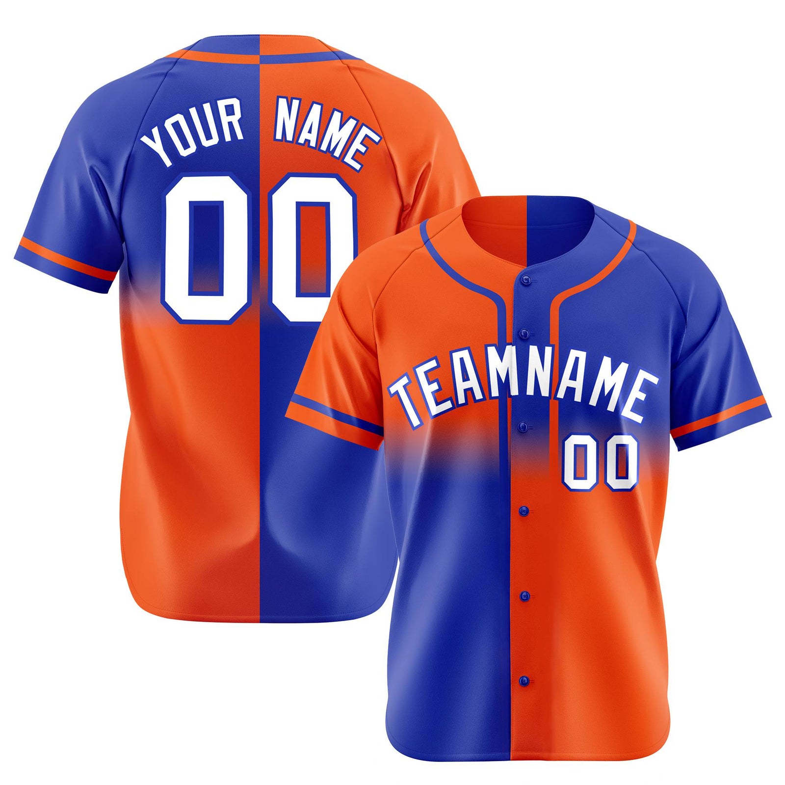 Custom Orange-Blue White Authentic Split Fashion Baseball Jersey