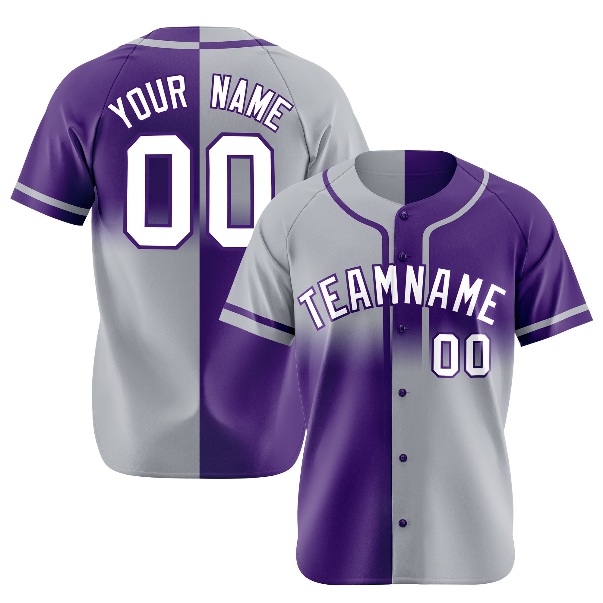 Custom Gray-Purple White Authentic Split Fashion Baseball Jersey