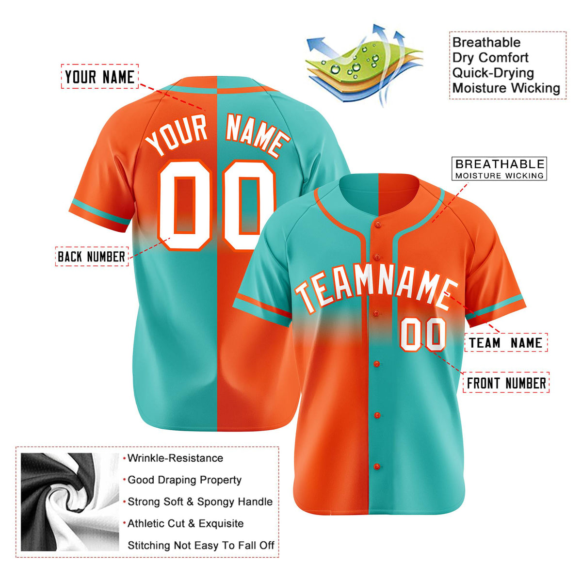Custom Orange-Bright Green White Authentic Split Fashion Baseball Jersey