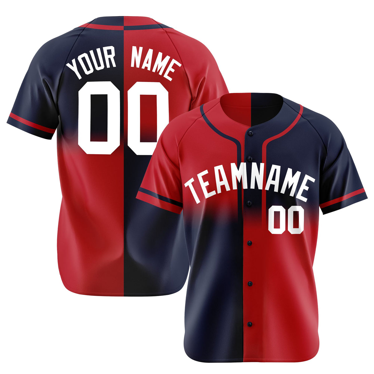 Custom Red-Navy White Authentic Split Fashion Baseball Jersey